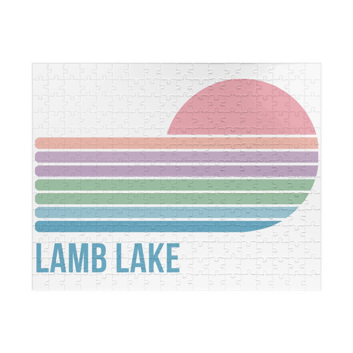 Kids Lamb Lake Sunset Puzzle — Pastel Stripes Jigsaw (110, 252, 510 pc)