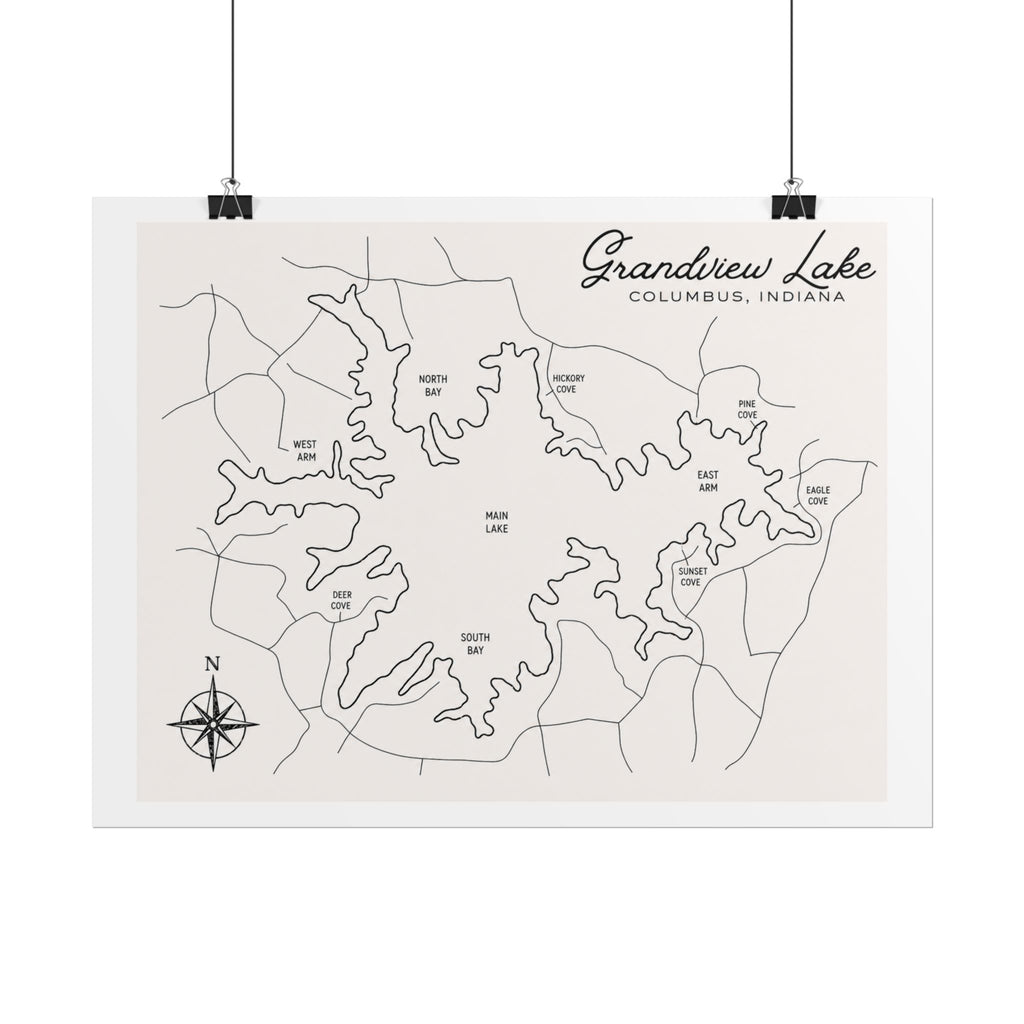 Grandview Lake Map Poster — Rolled Vintage Nautical Lake Map Wall Art