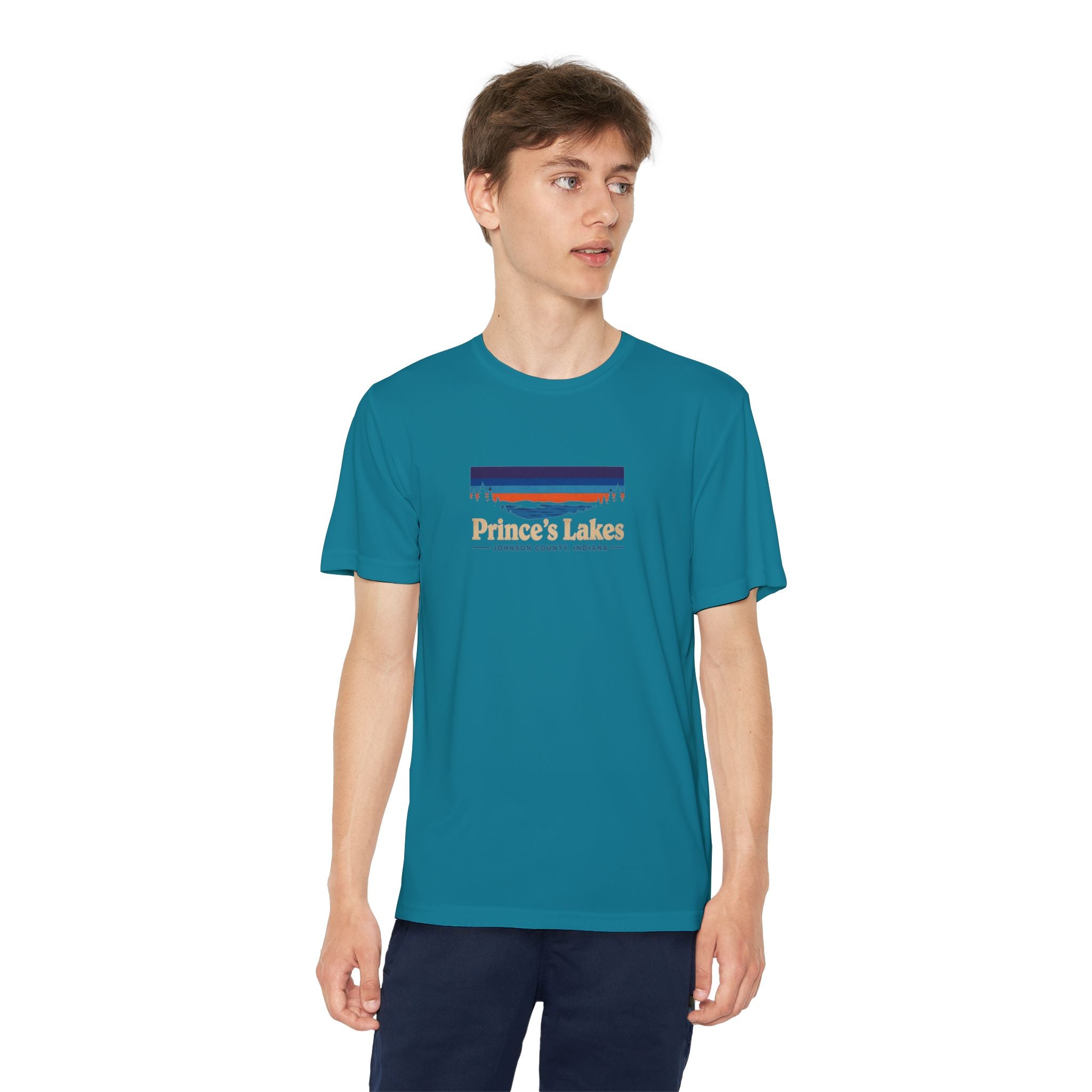 Prince's Lakes Youth Performance Tee — Retro Sunset Camp Shirt