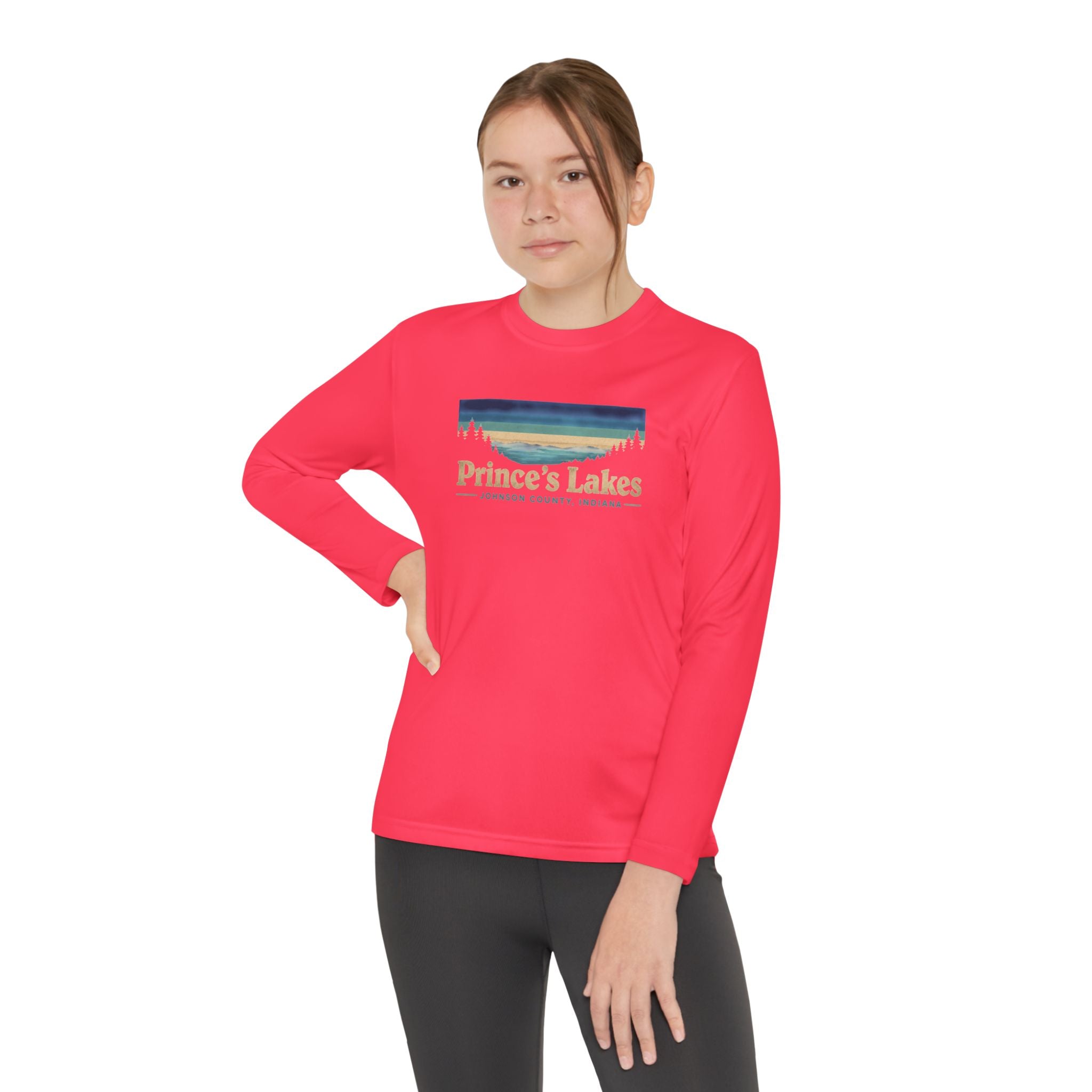 Prince's Lakes Youth Long Sleeve Tee — Retro Lakeside Nature Design