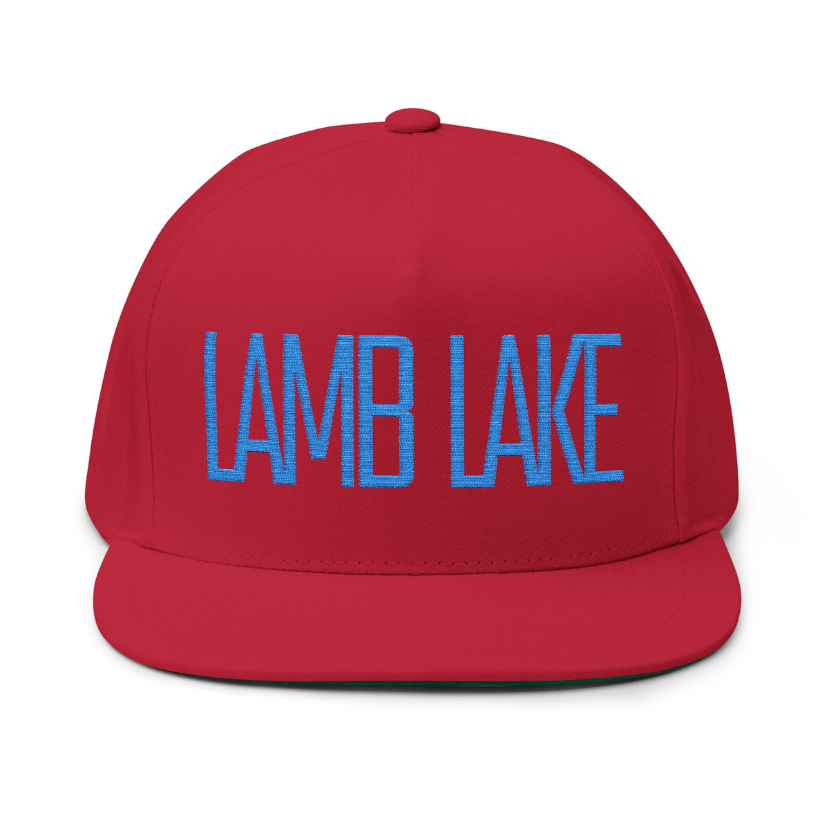Flat Bill Cap — Minimal Embroidered "LAMB LAKE" Logo Snapback
