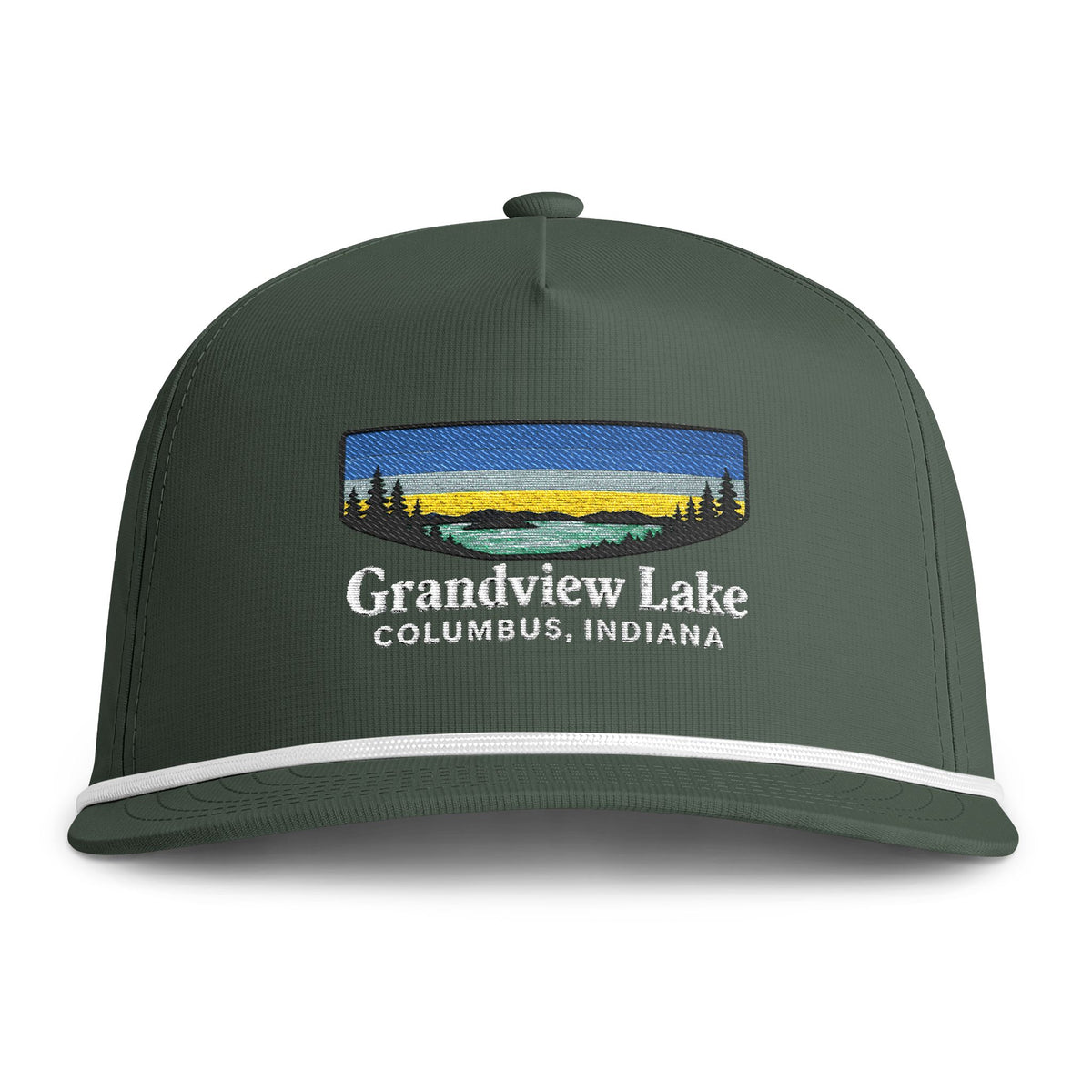 Sunset Lakes Rope Cap — Grandview Lake White Font Embroidered Trucker Hat