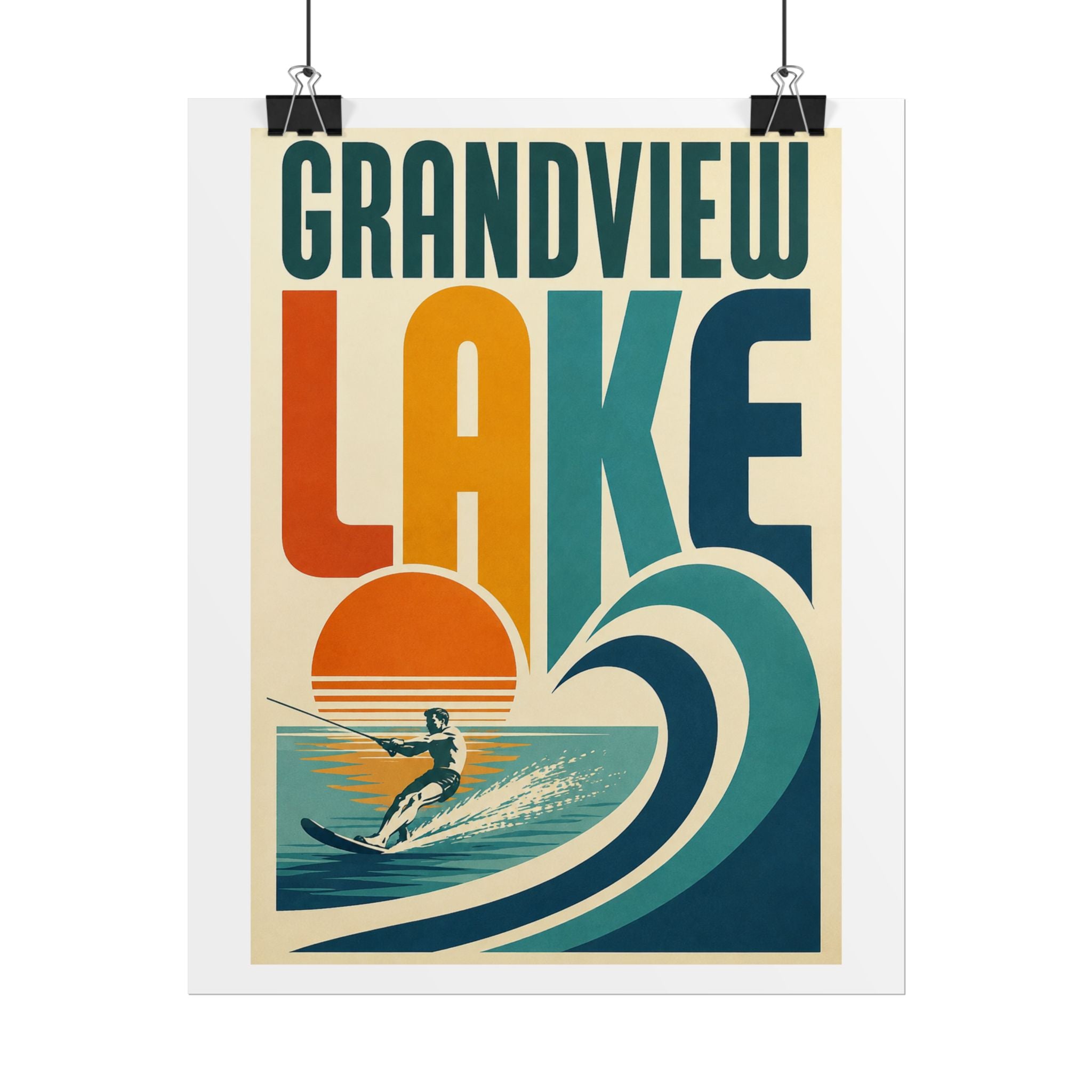 Grandview Lake Vintage Surf Poster — Retro Lakeside Wall Art (Rolled Poster)