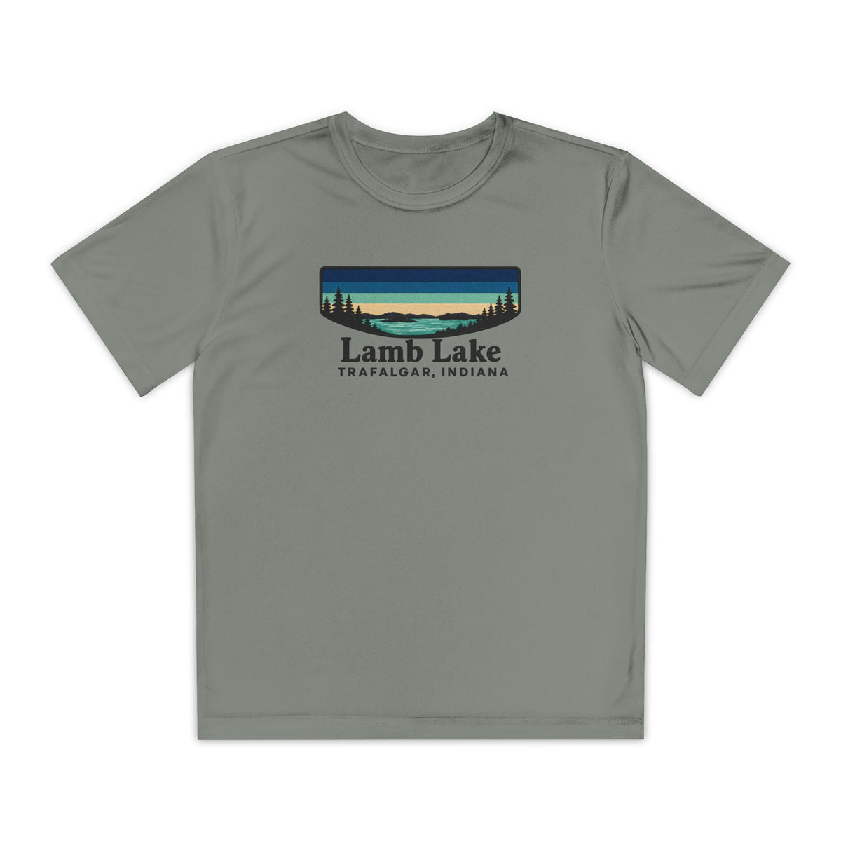 Youth Performance Tee — Lamb Lake Retro Sunset Camp Shirt