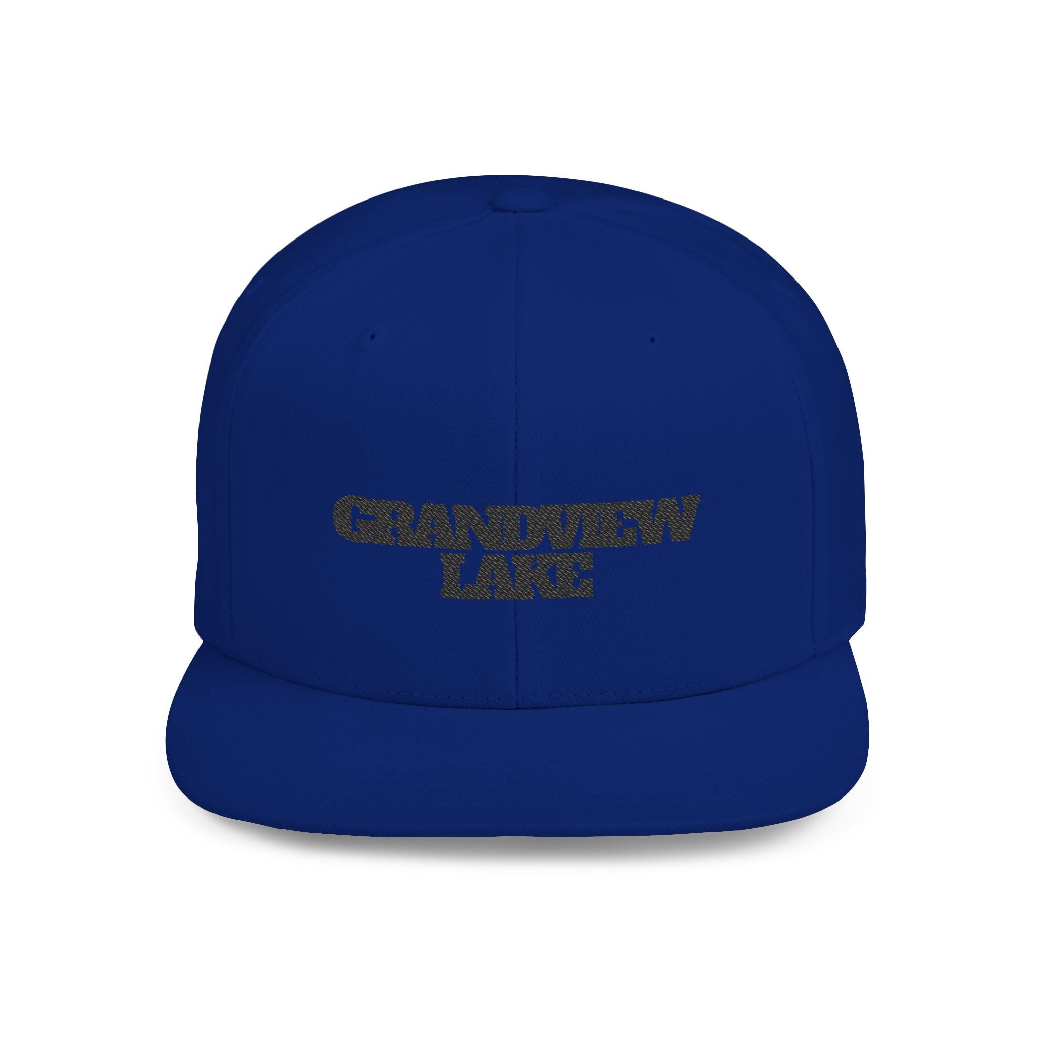 Grandview Lake Flat Bill Snapback Hat — Retro Embroidered Lake Cap