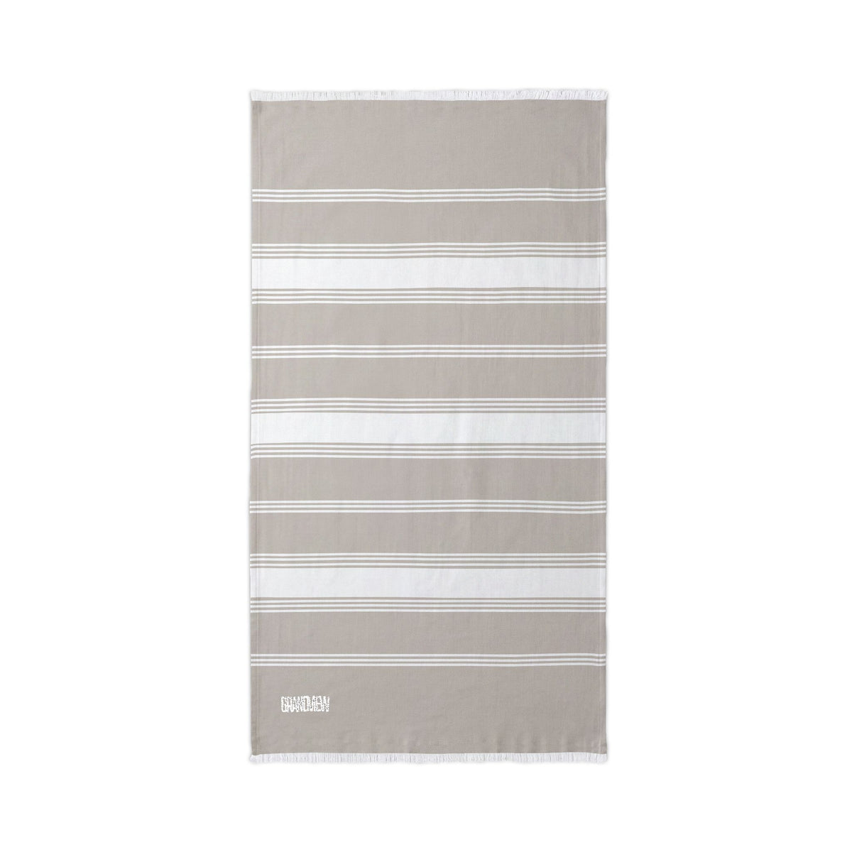 Script Embroidered Stripe Beach Throw Blanket — Grandview Lake Lightweight Turkish Towel for Lake, Travel & Summer