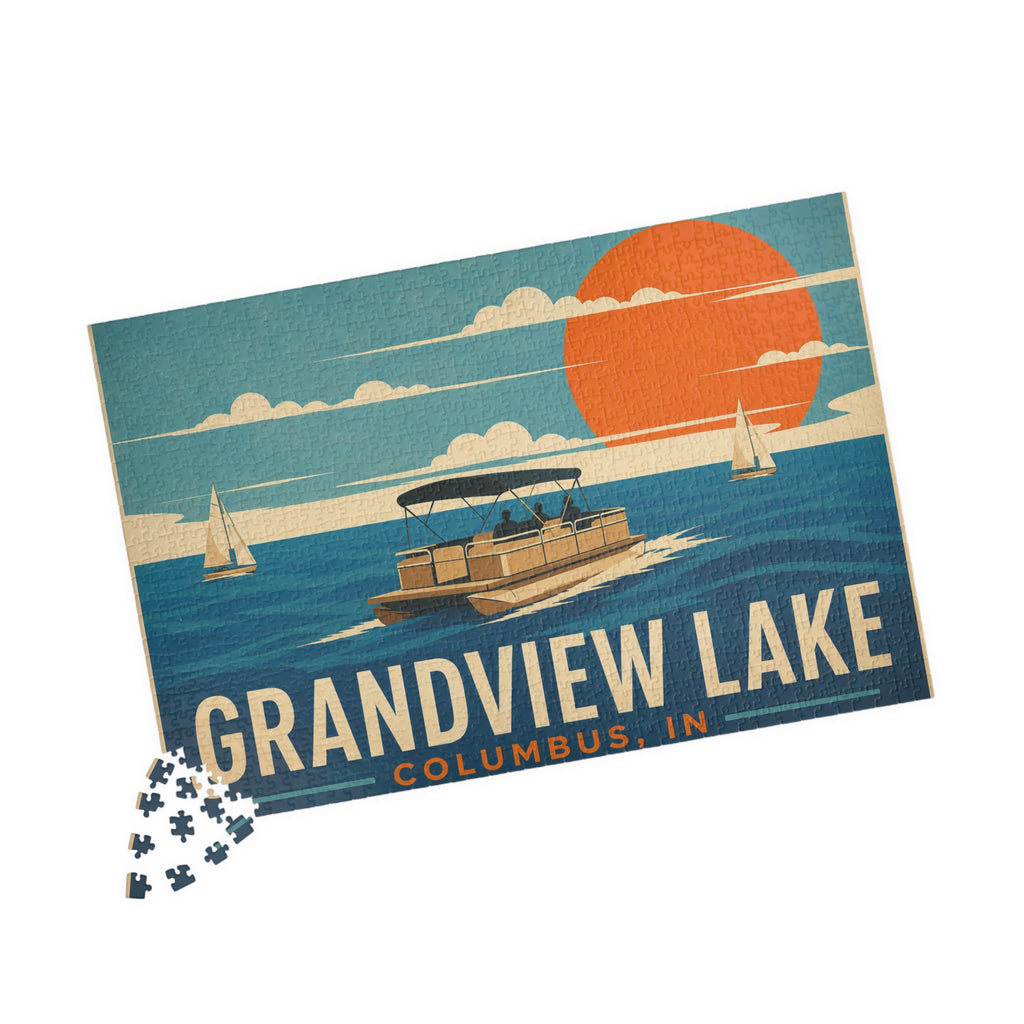 Grandview Lake Boating Sunset Puzzle — Columbus, IN Lake Scene (1014 pc)