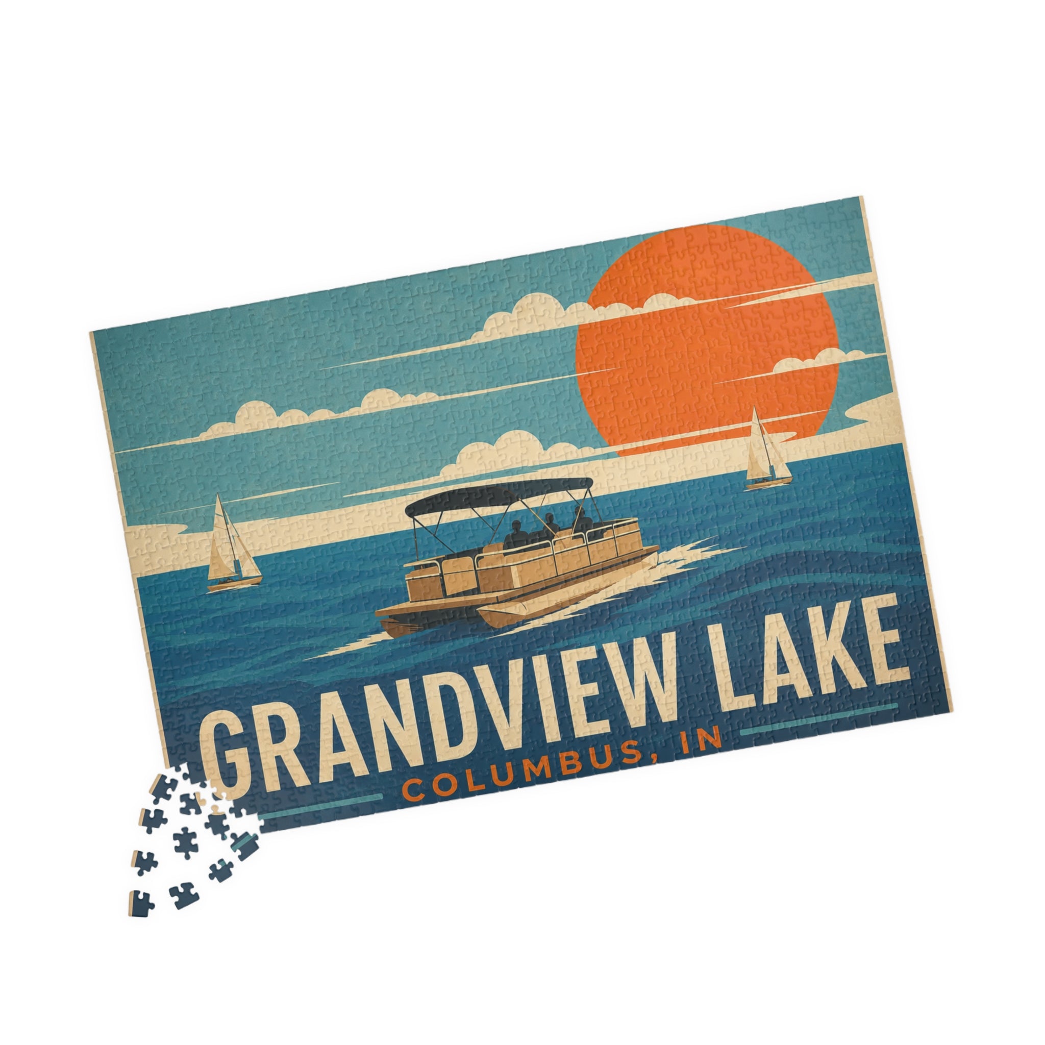 Grandview Lake Boating Sunset Puzzle — Columbus, IN Lake Scene (1014 pc)