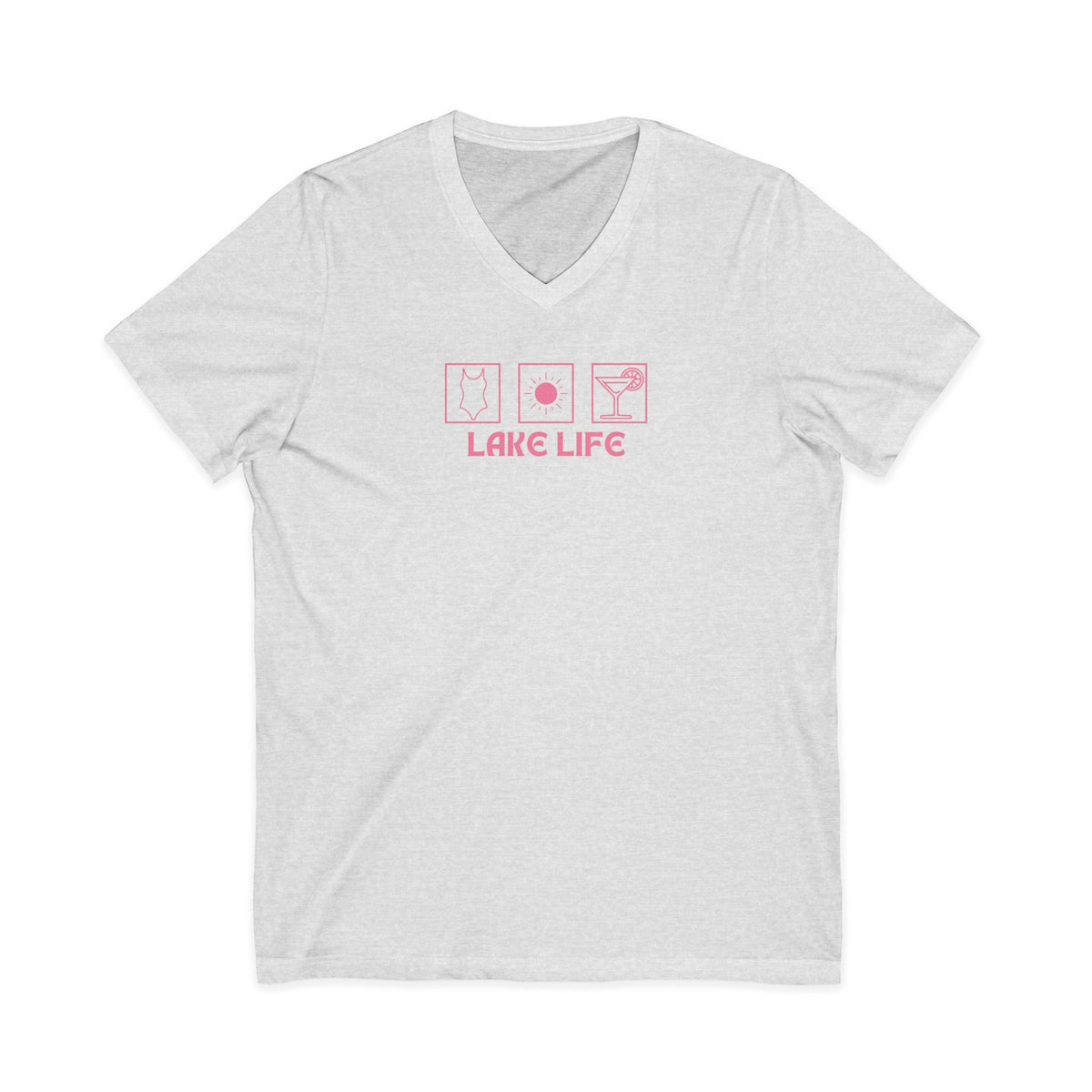 Lake Life V-Neck Tee — Pink Minimalist Icons T-Shirt