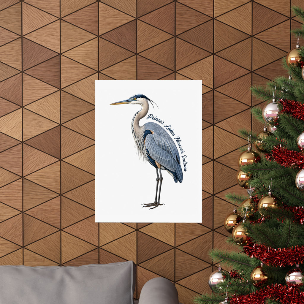 Great Blue Heron Art Print Poster — Matte Vertical Nature Illustration (Prince's Lakes Nineveh, Indiana)