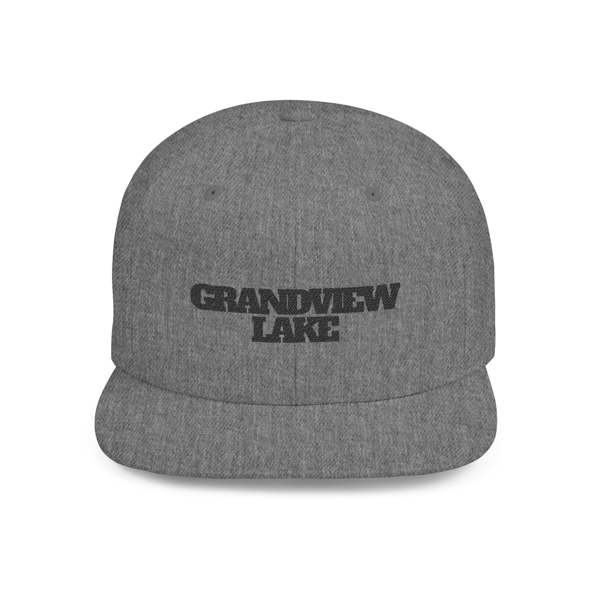 Grandview Lake Flat Bill Snapback Hat — Retro Embroidered Lake Cap