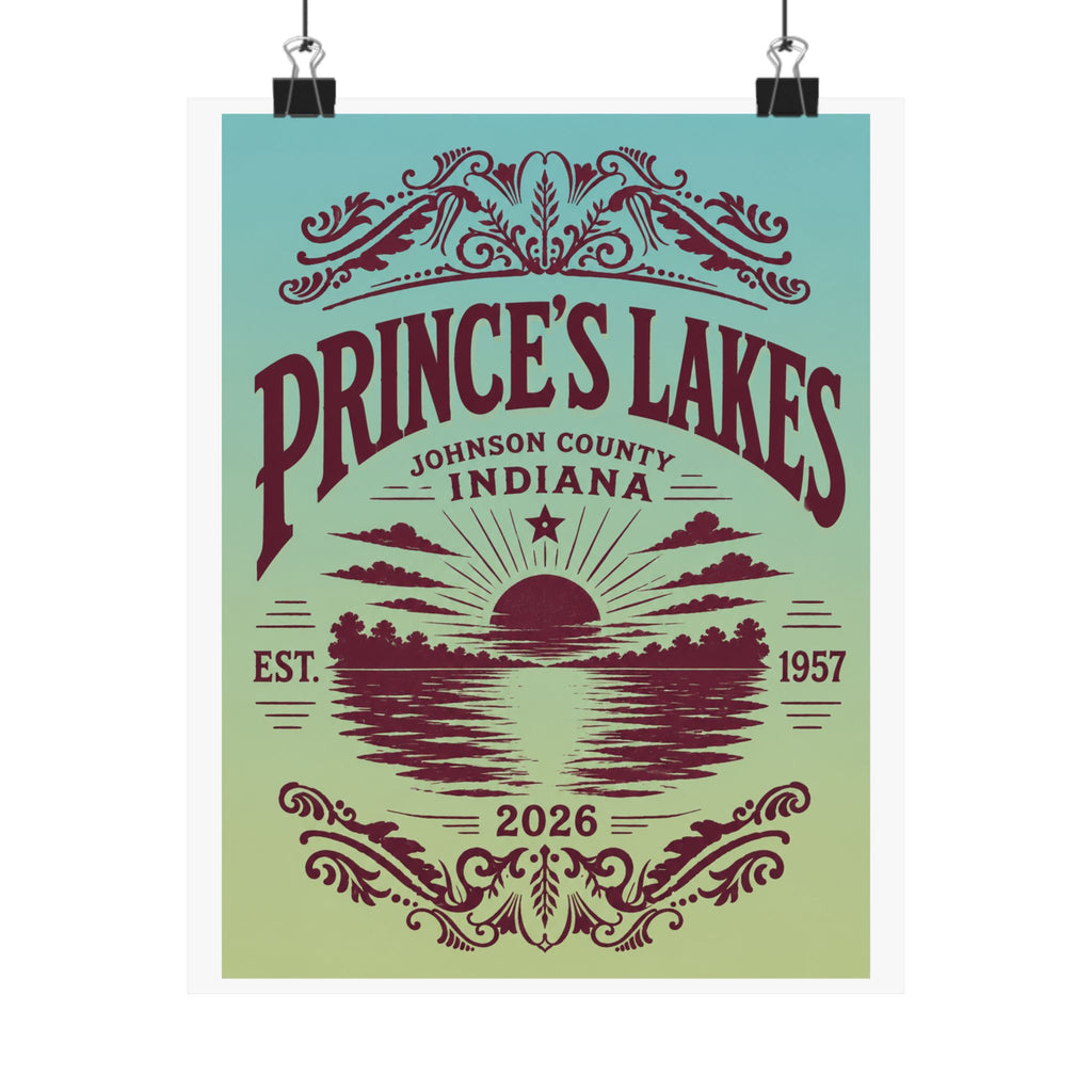 Prince's Lakes Indiana 2026 Commemorative Lake Poster — Matte Vertical Wall Art