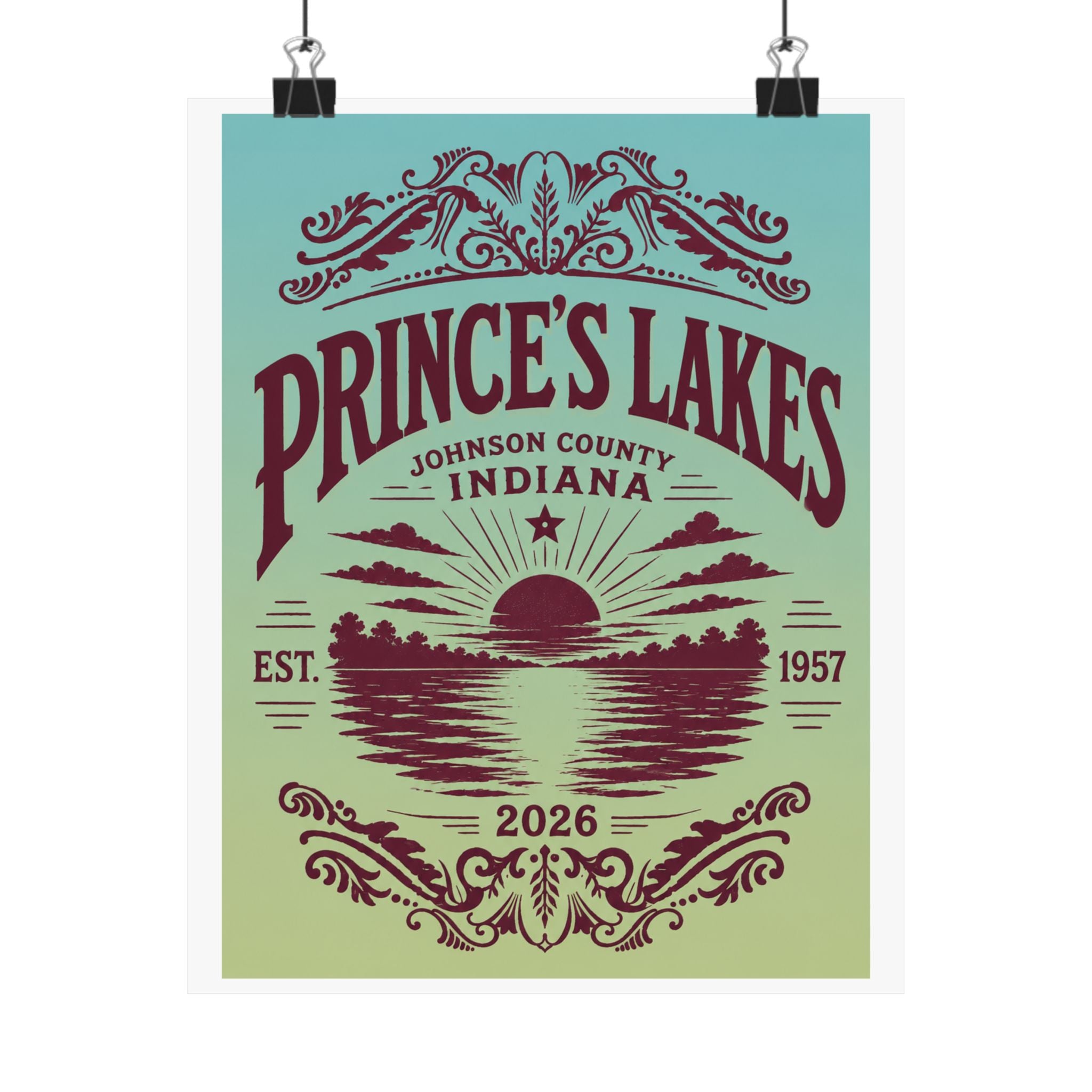 Prince's Lakes Indiana 2026 Commemorative Lake Poster — Matte Vertical Wall Art