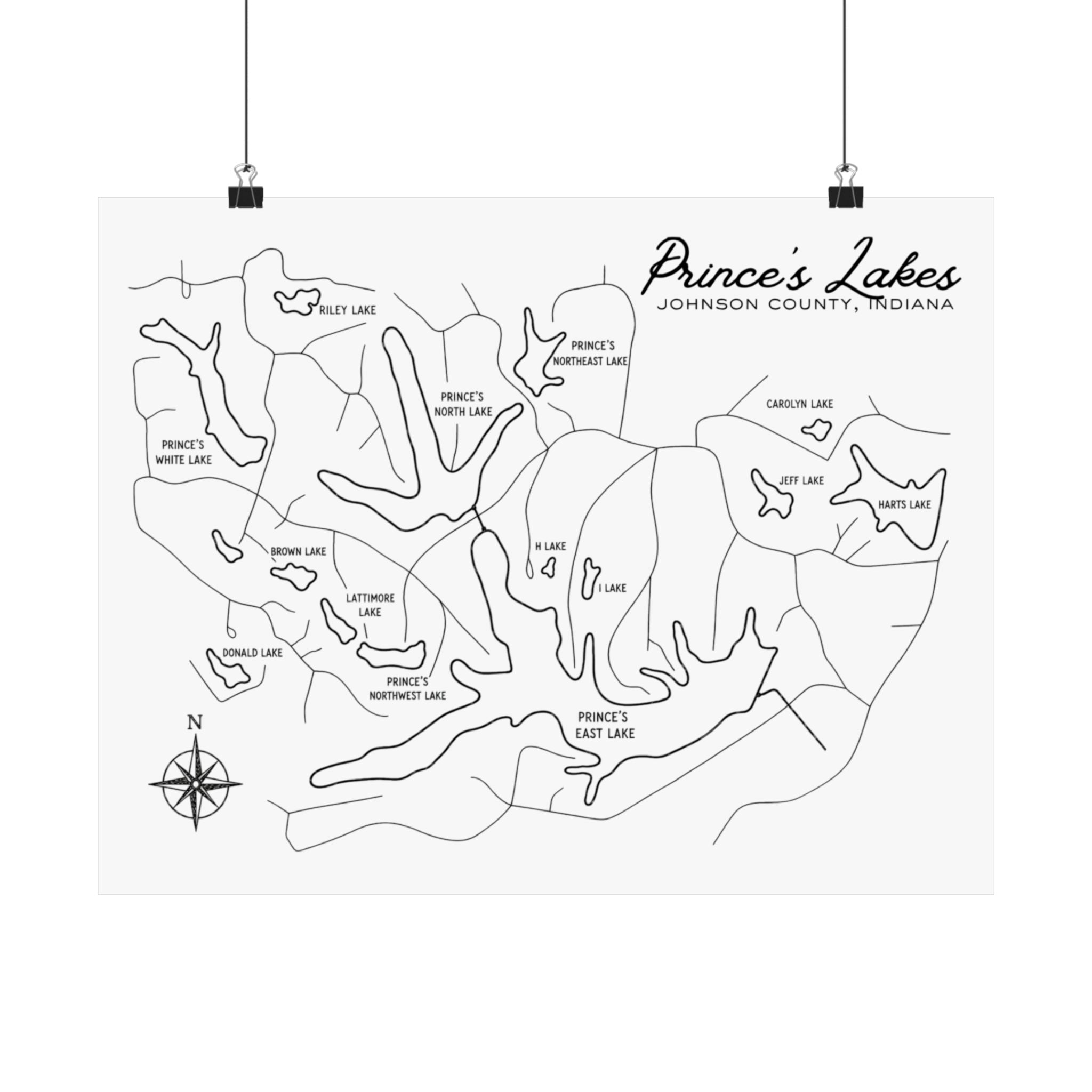 Prince's Lakes Map Poster — Matte Horizontal Lake Map Print