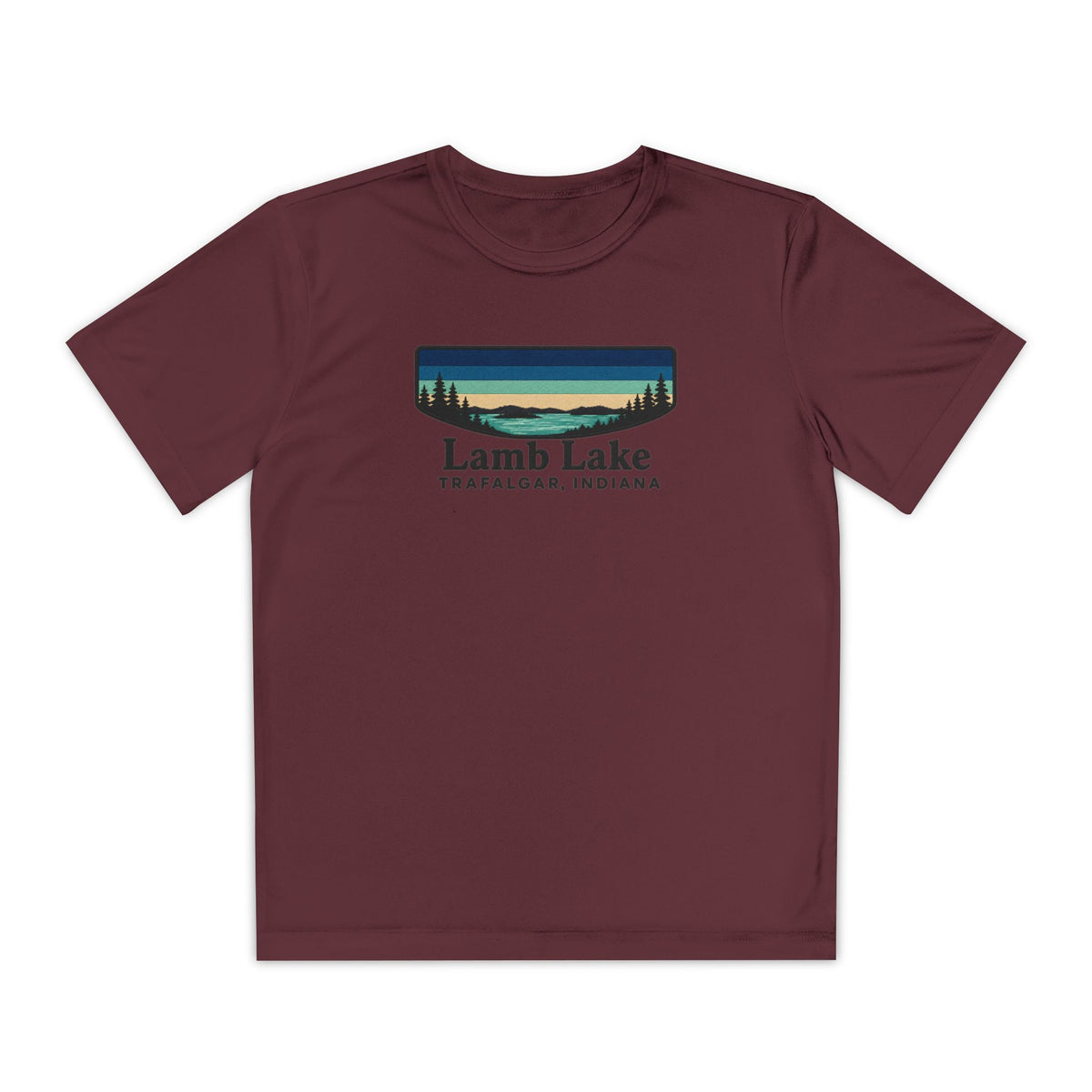 Youth Performance Tee — Lamb Lake Retro Sunset Camp Shirt