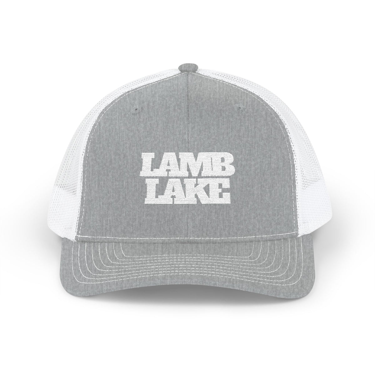 Lamb Lake Trucker Hat — Vintage White Mesh Snapback Cap