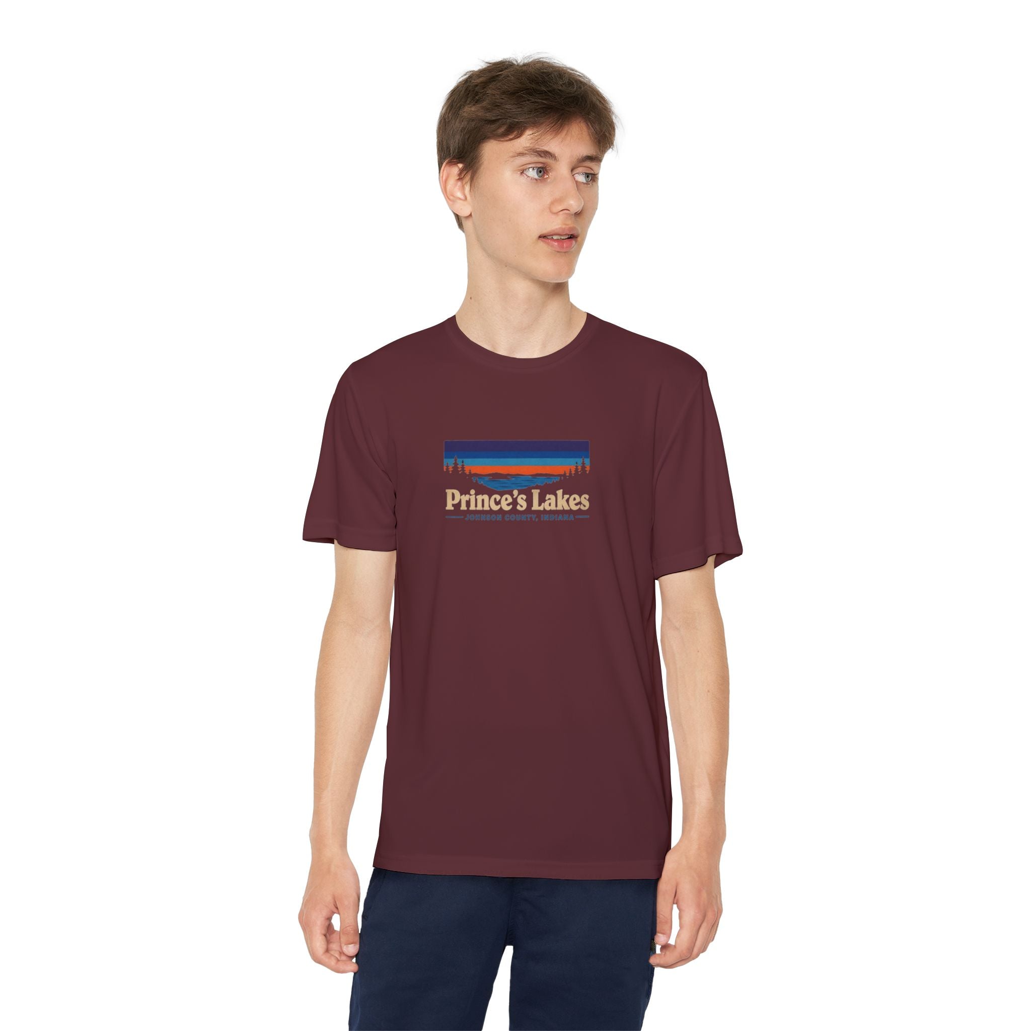 Prince's Lakes Youth Performance Tee — Retro Sunset Camp Shirt