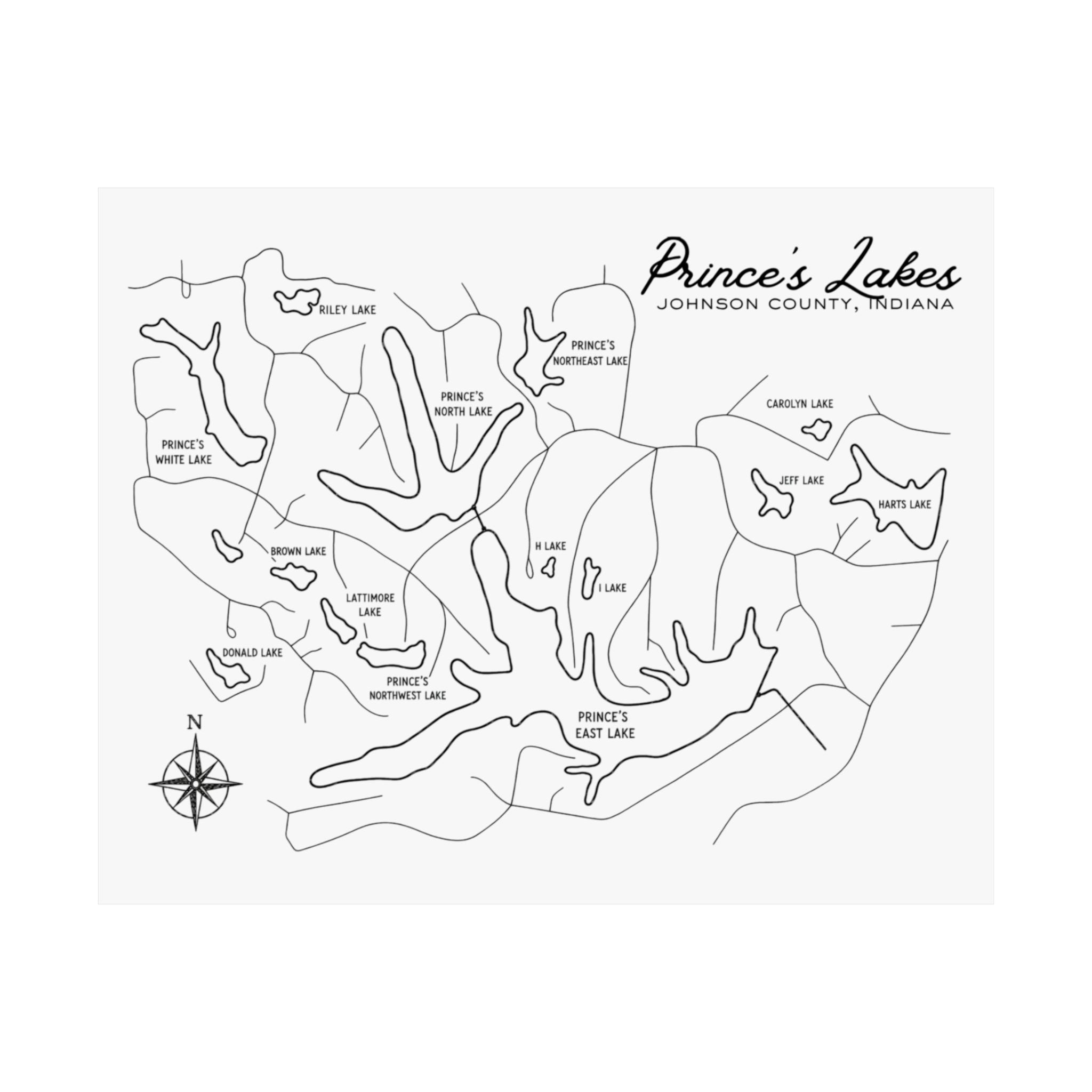 Prince's Lakes Map Poster — Matte Horizontal Lake Map Print