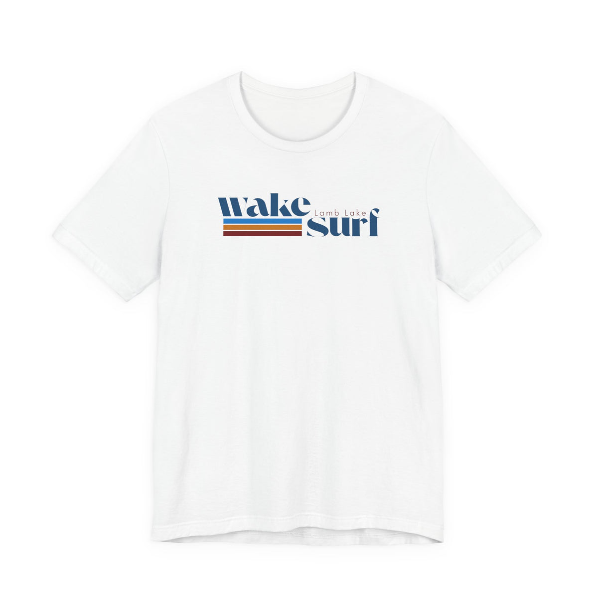 Wake Surf Lamb Lake Stripe Tee — Retro Surfing Graphic T-Shirt