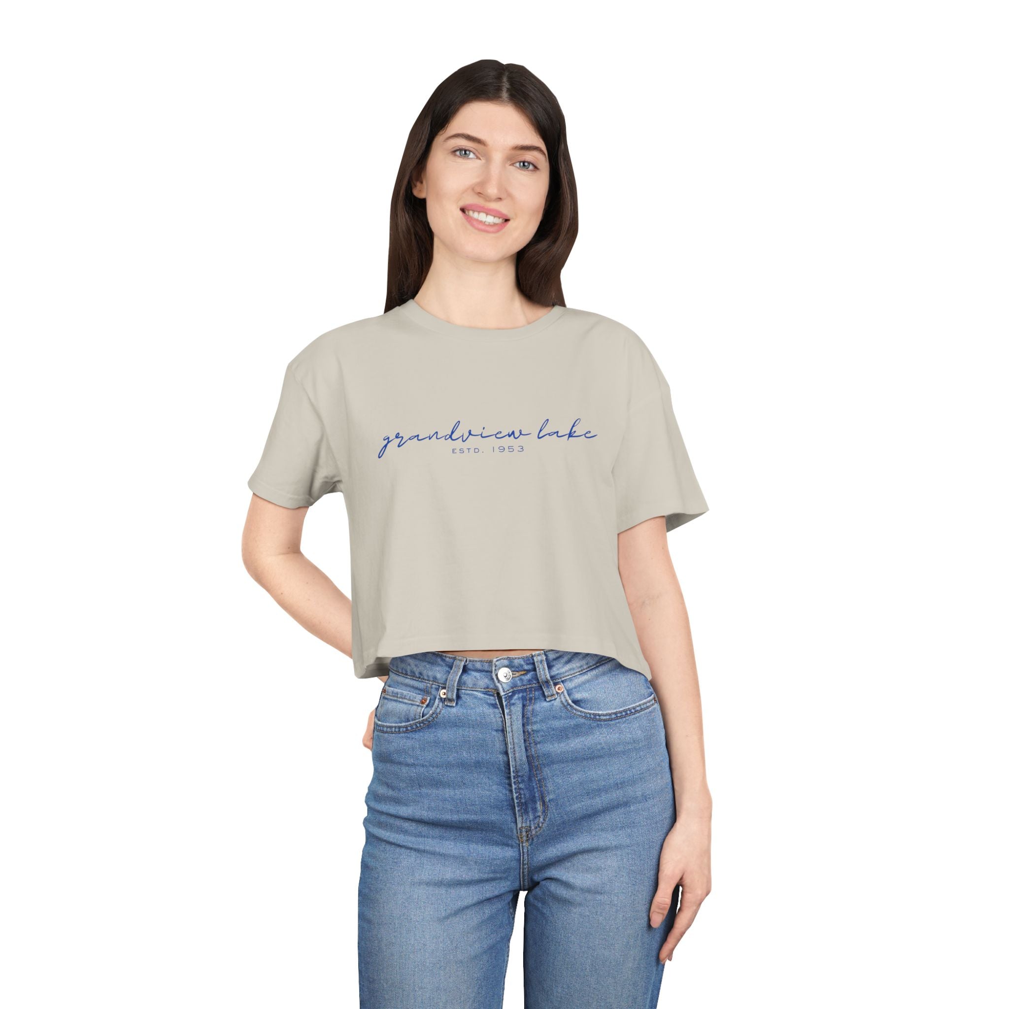 Script Logo Crop Tee — "grandview lake" Women's Casual Top