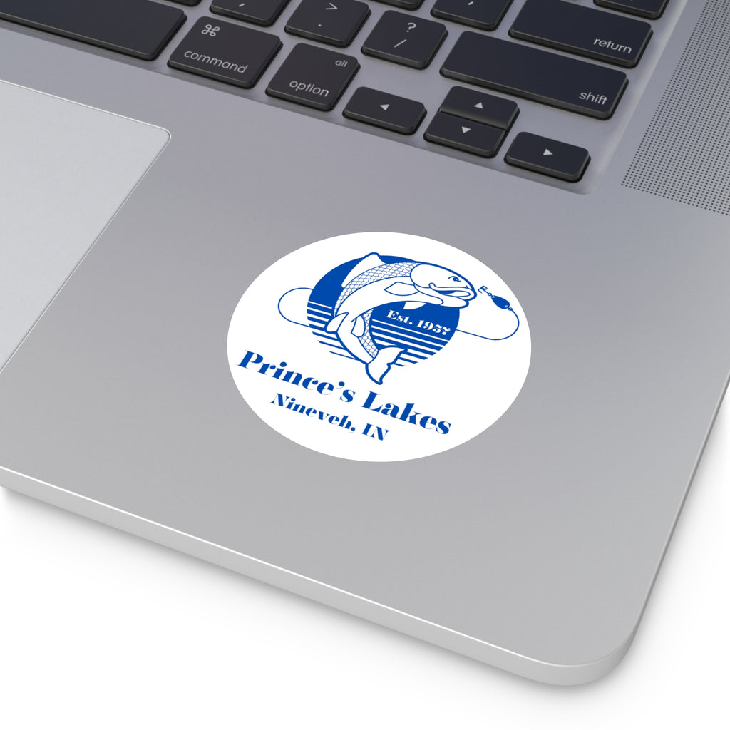 Prince's Lakes Fishing Sticker — Round Vinyl "Est. 1957" (Nineveh, IN)