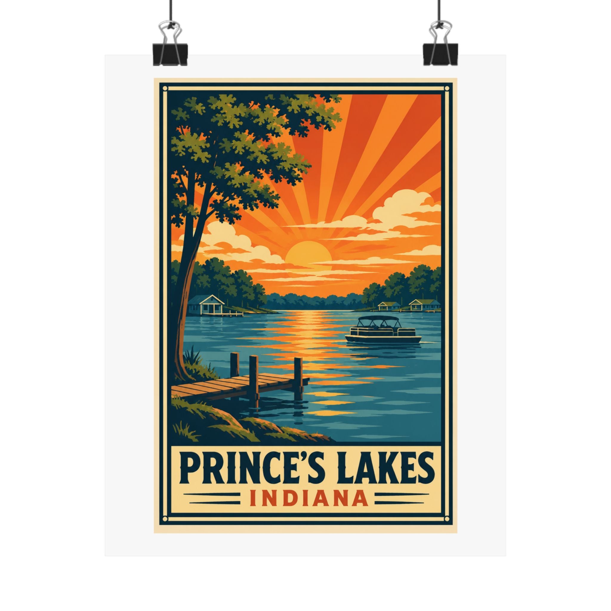 Prince's Lakes Indiana Sunset Poster- National Park Style