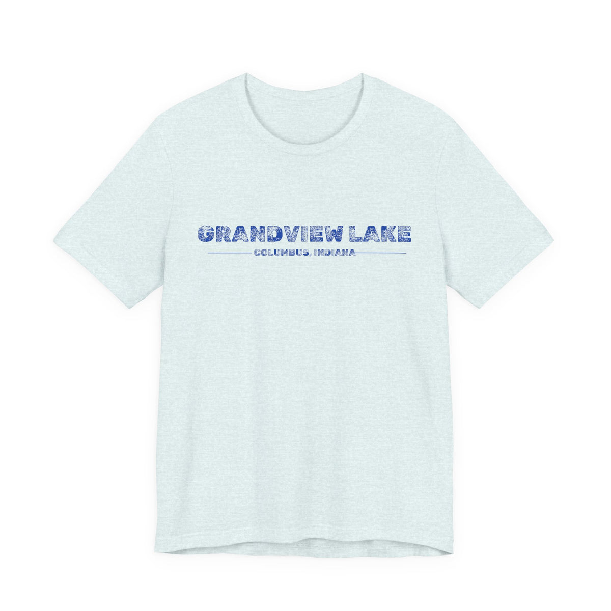 Grandview Lake Columbus, Indiana Tee — Vintage Blue Text Short Sleeve T-Shirt