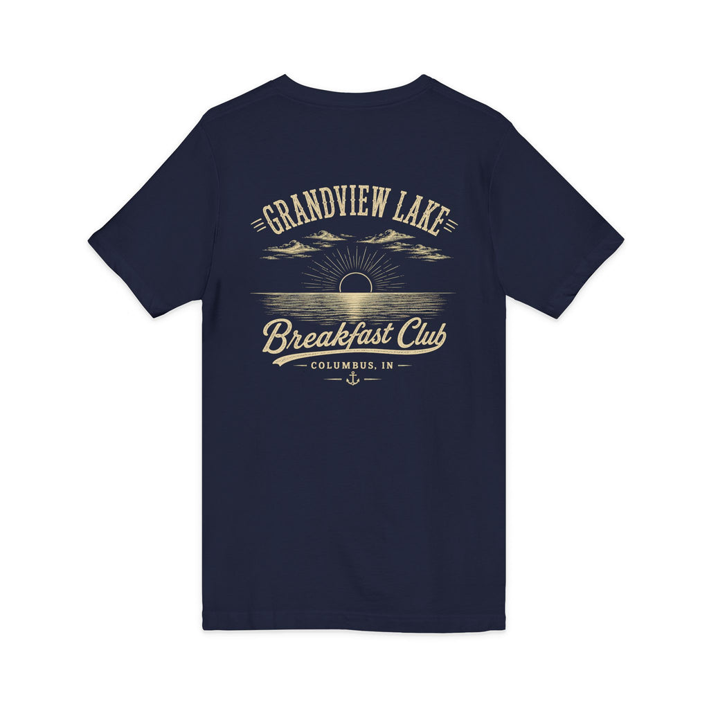 Good Food Good Company Good Morning V-Neck Tee — Retro Grandview Lake Breakfast Club Graphic Shirt