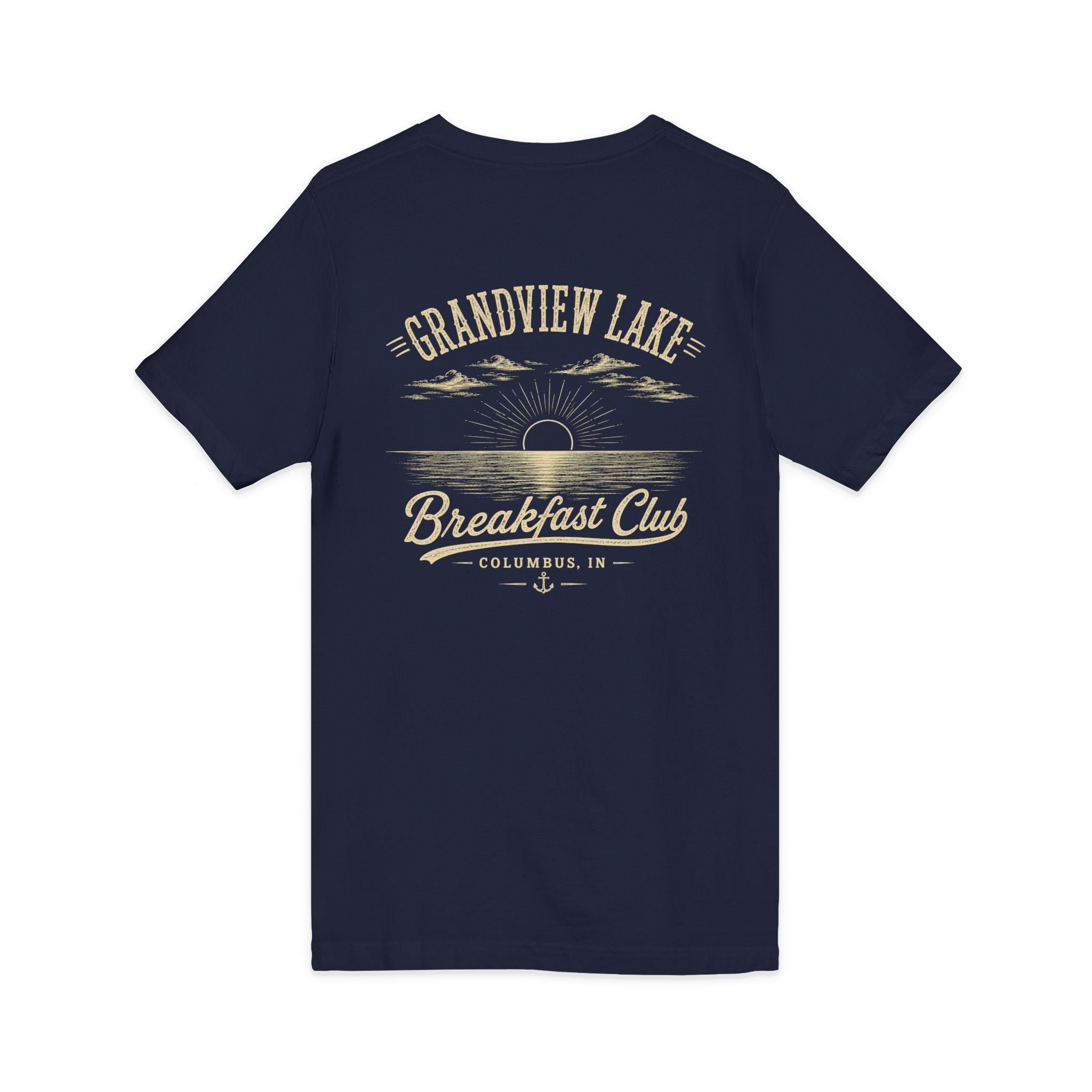 Good Food Good Company Good Morning V-Neck Tee — Retro Grandview Lake Breakfast Club Graphic Shirt