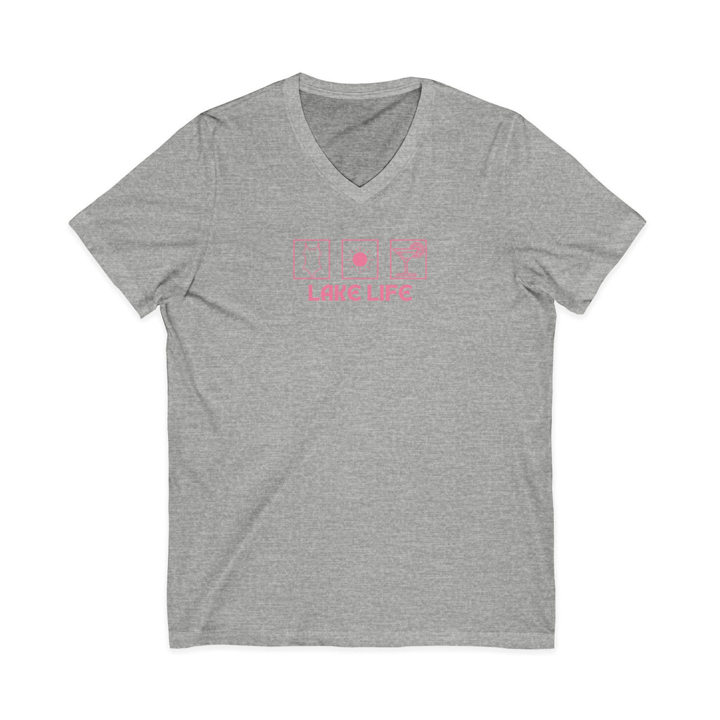 Lake Life V-Neck Tee — Pink Minimalist Icons T-Shirt