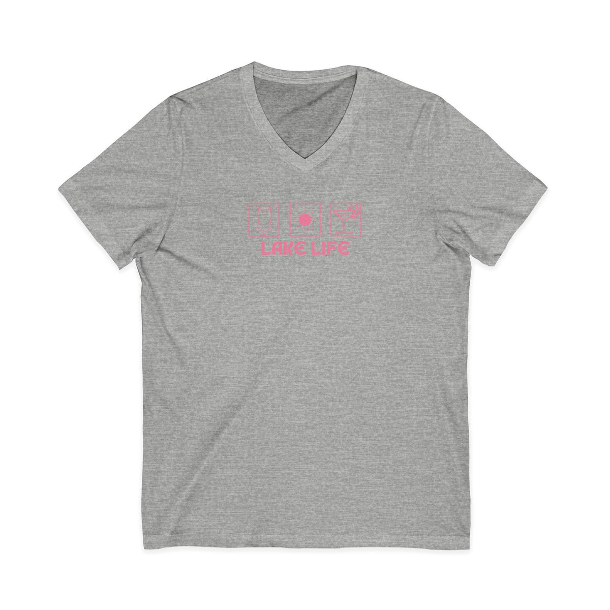 Lake Life V-Neck Tee — Pink Minimalist Icons T-Shirt