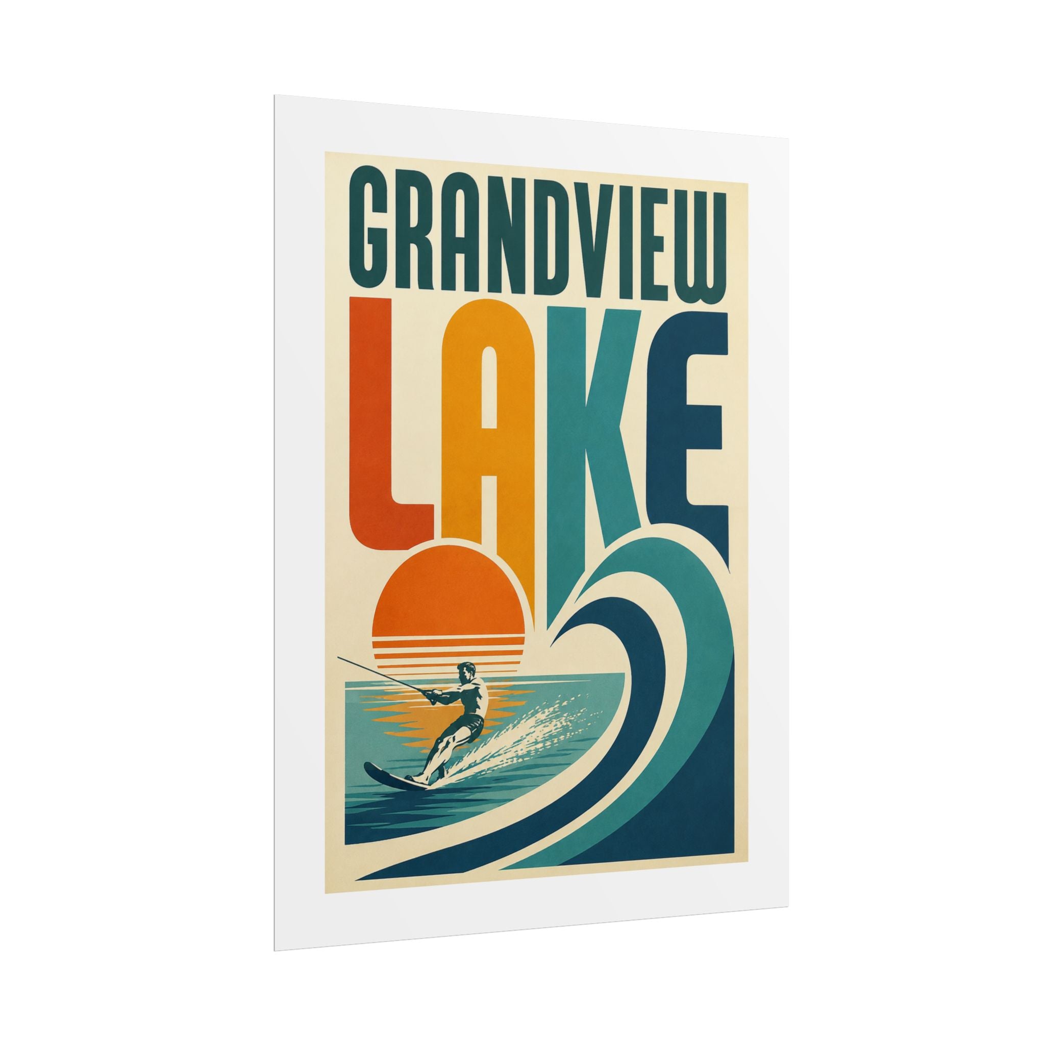 Grandview Lake Vintage Surf Poster — Retro Lakeside Wall Art (Rolled Poster)