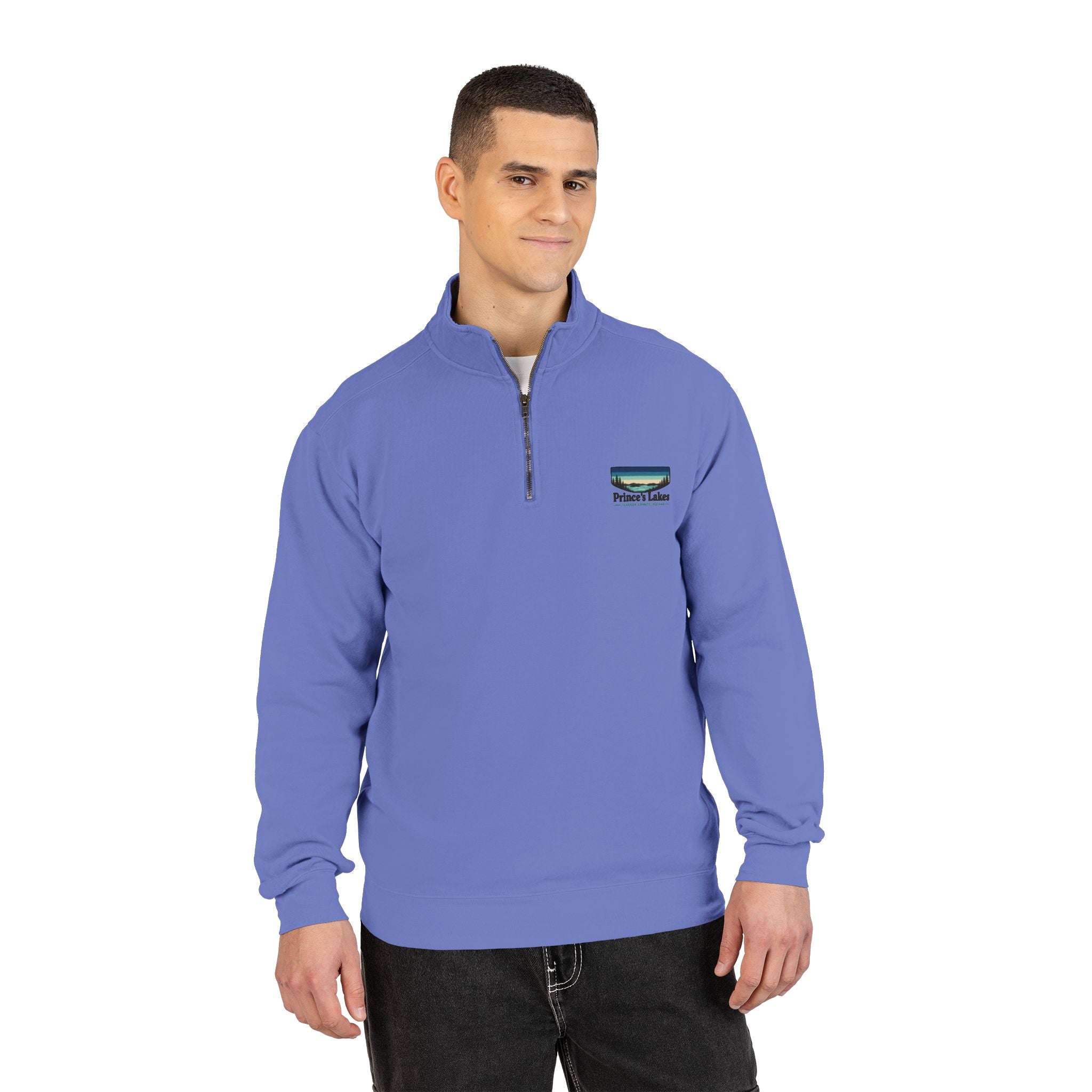 Quarter-Zip Sweatshirt — Pleasant Lake Retro Sunset Patch
