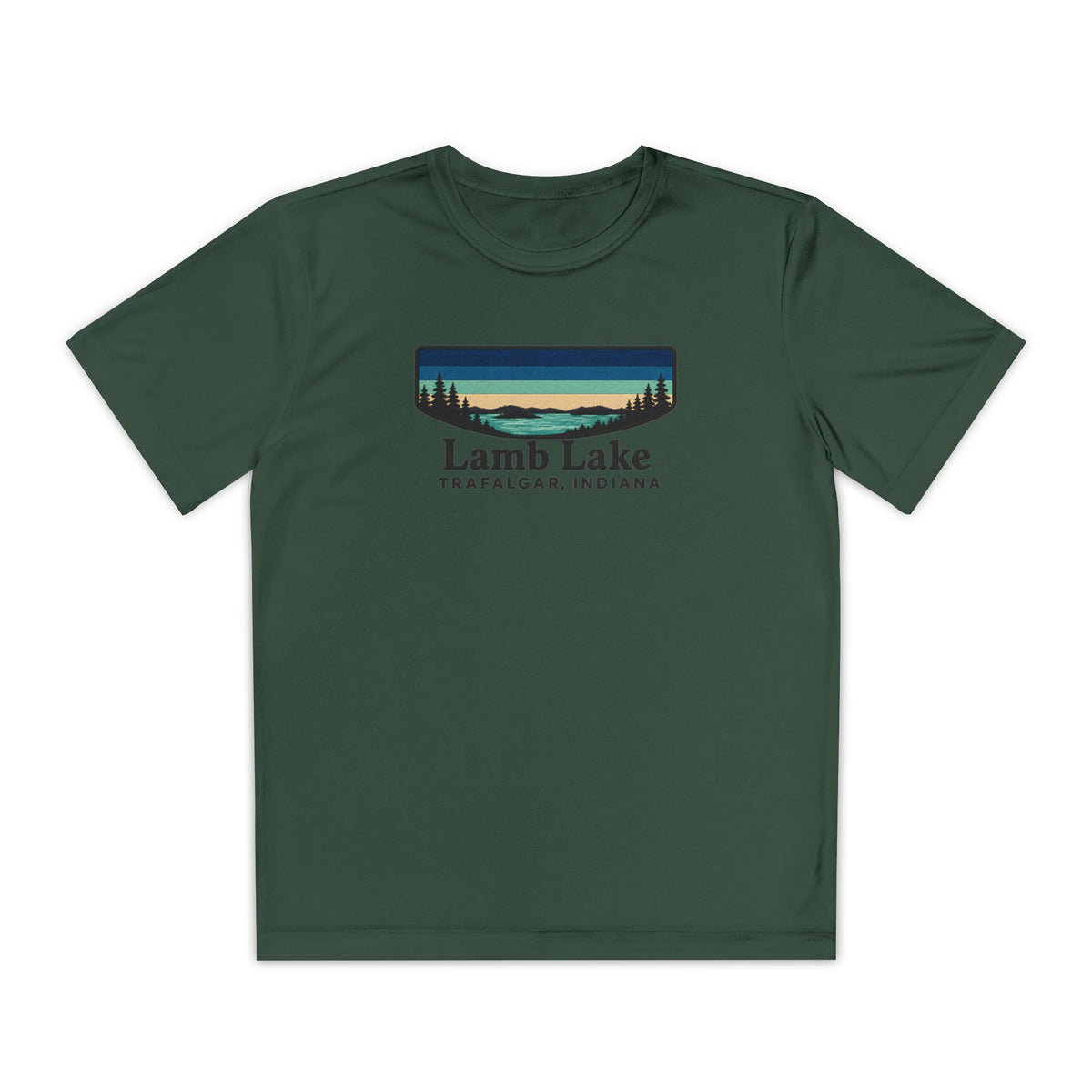 Youth Performance Tee — Lamb Lake Retro Sunset Camp Shirt