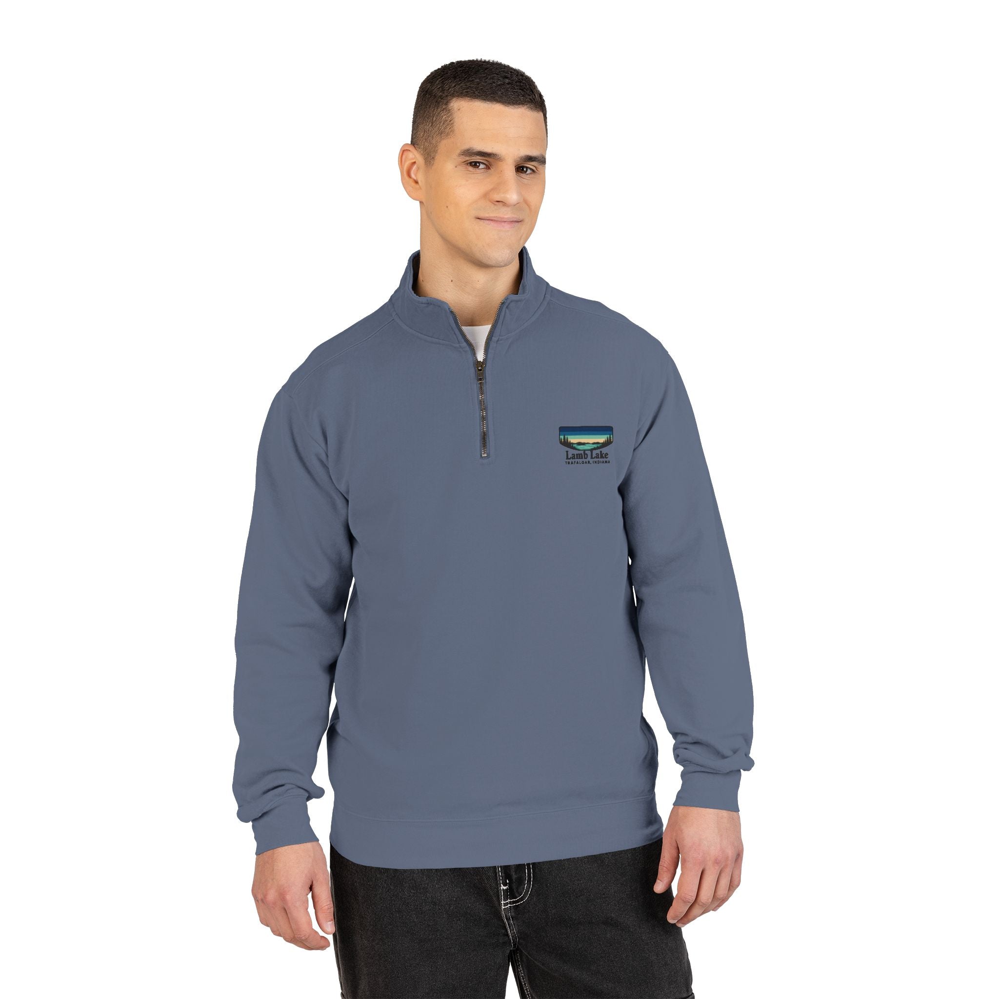 Quarter-Zip Sweatshirt — Lamb Lake Retro Sunset Patch