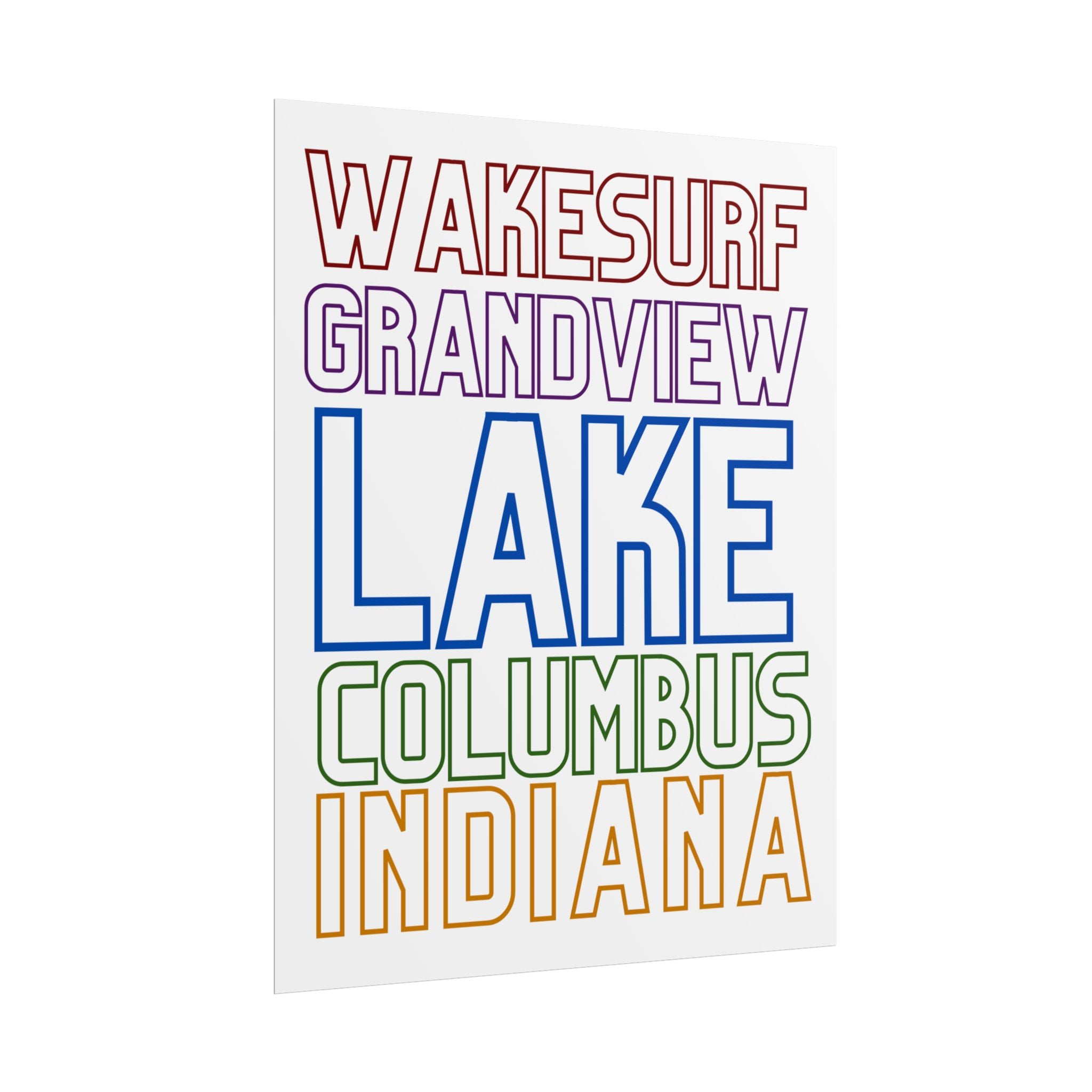 Lake Columbus Indiana Wakesurf Poster — Grandview Typography Rolled Poster