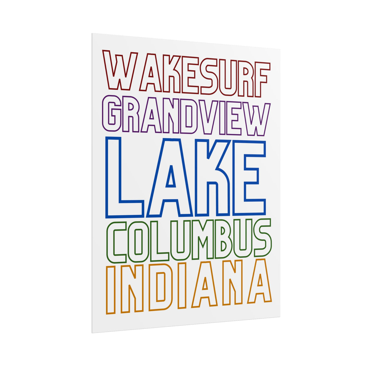 Lake Columbus Indiana Wakesurf Poster — Grandview Typography Rolled Poster