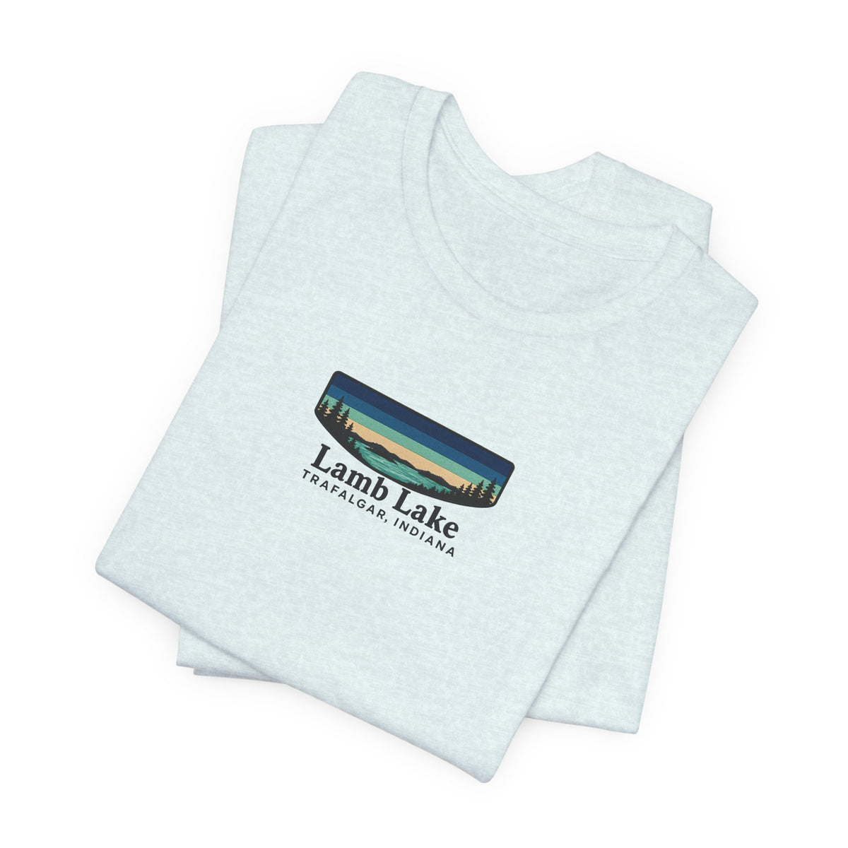 Lamb Lake Landscape Tee — Retro Mountain Lake Graphic T-Shirt