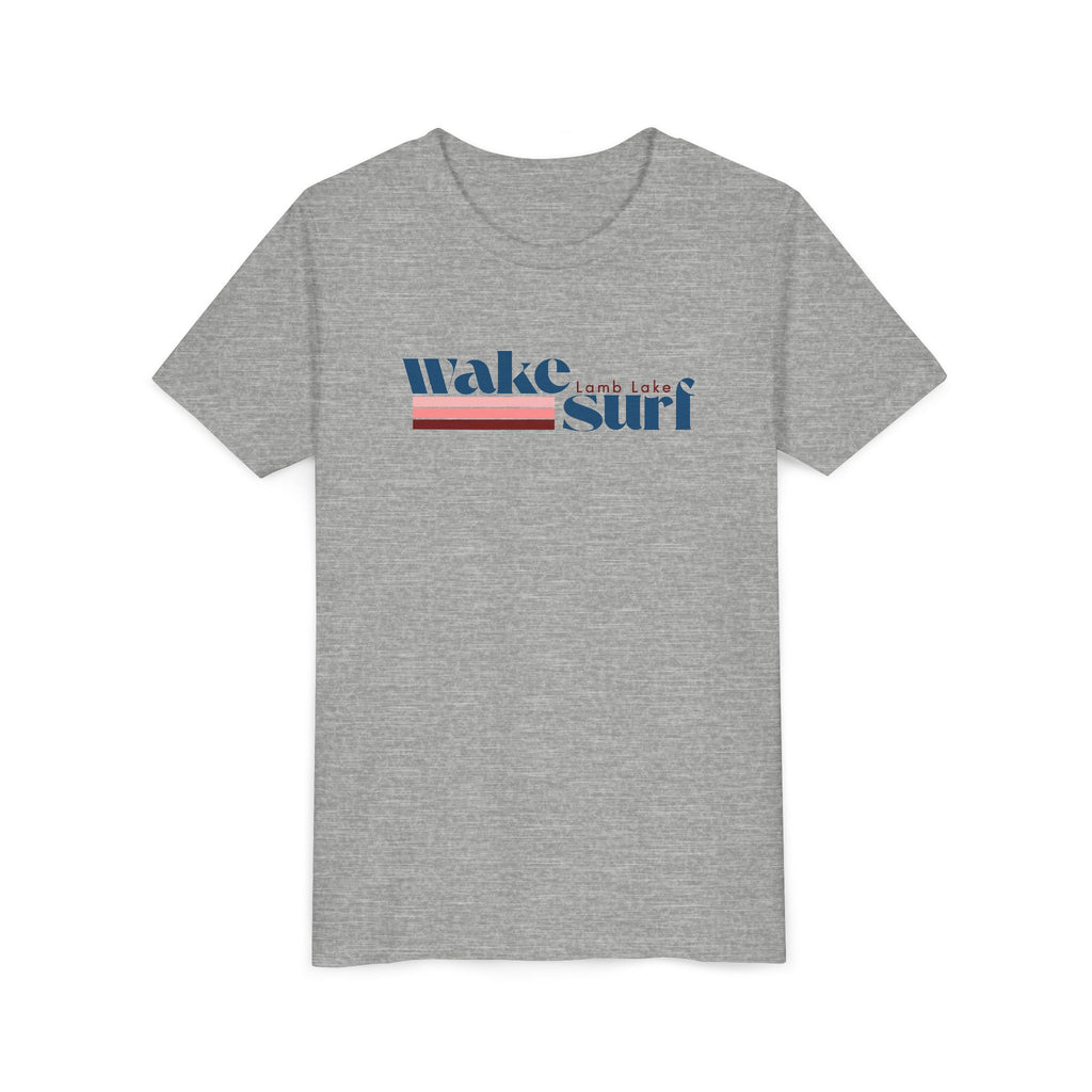 Youth Tee - "Wake Surf Lamb Lake" Retro Striped Kids Surf T‑Shirt