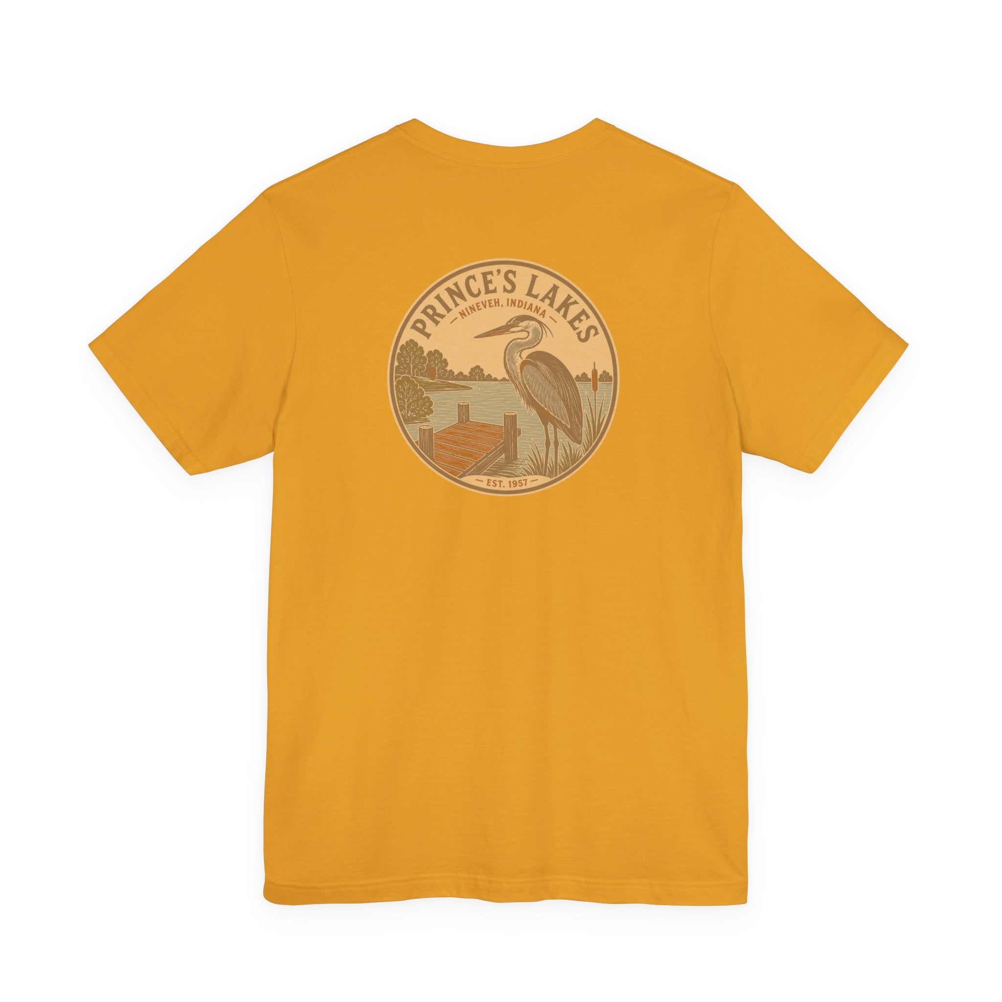 Prince's Lakes Great Blue Heron Graphic Tee — Vintage Nature Pocket & Back Print