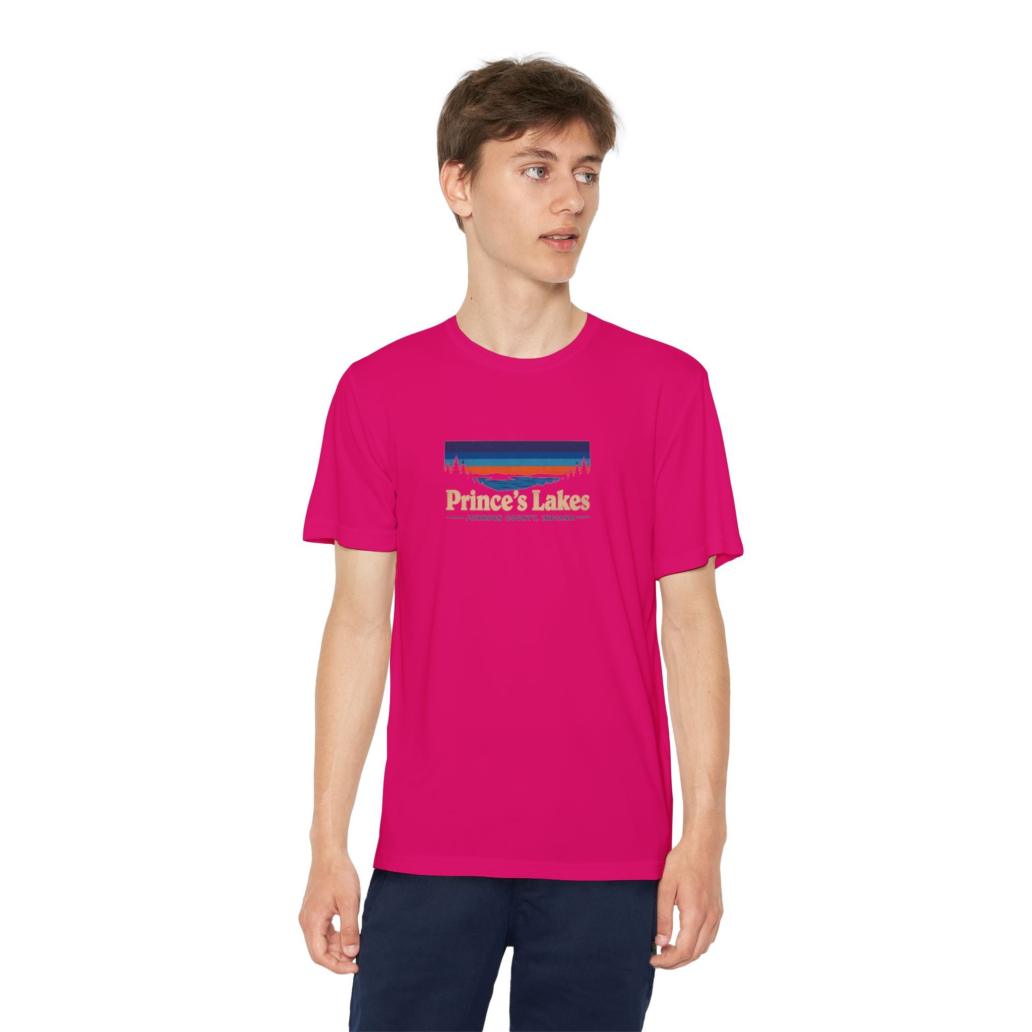 Prince's Lakes Youth Performance Tee — Retro Sunset Camp Shirt