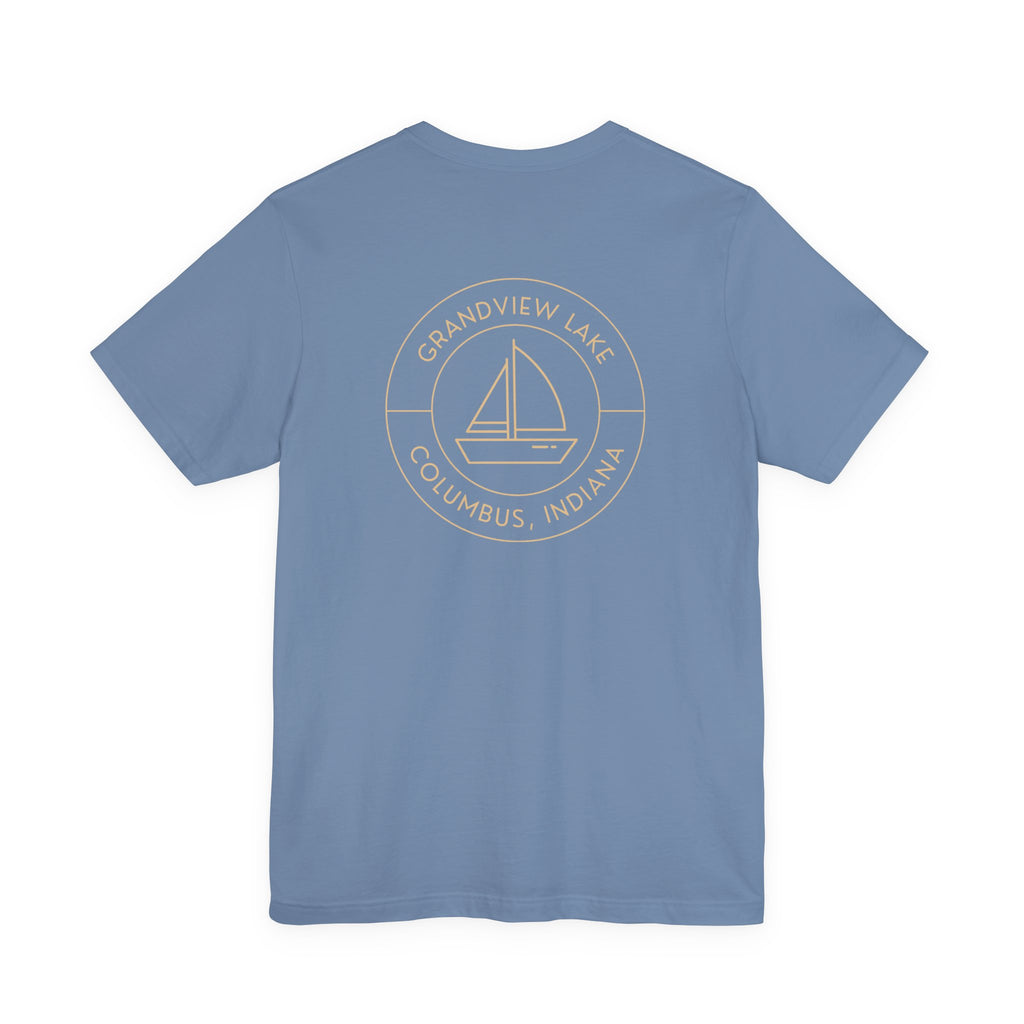 Sailboat Pocket & Back Print Grandview Lake Minimalist Tee —  Short Sleeve Shirt