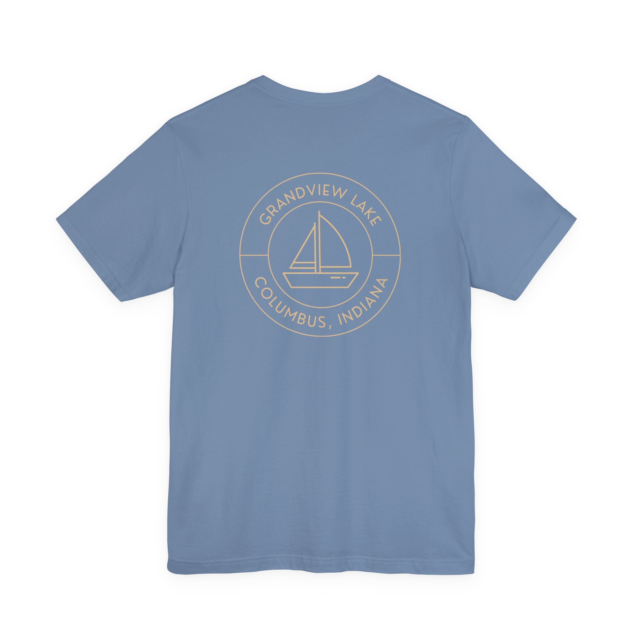 Sailboat Pocket & Back Print Grandview Lake Minimalist Tee —  Short Sleeve Shirt