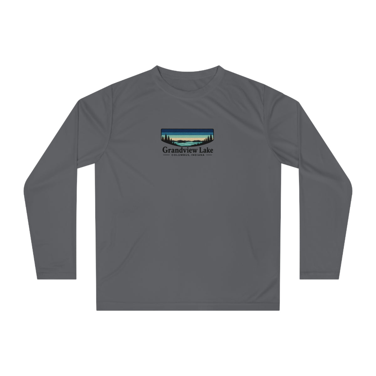 Grandview Lake Performance Long Sleeve Shirt — Retro Lakeside Graphic