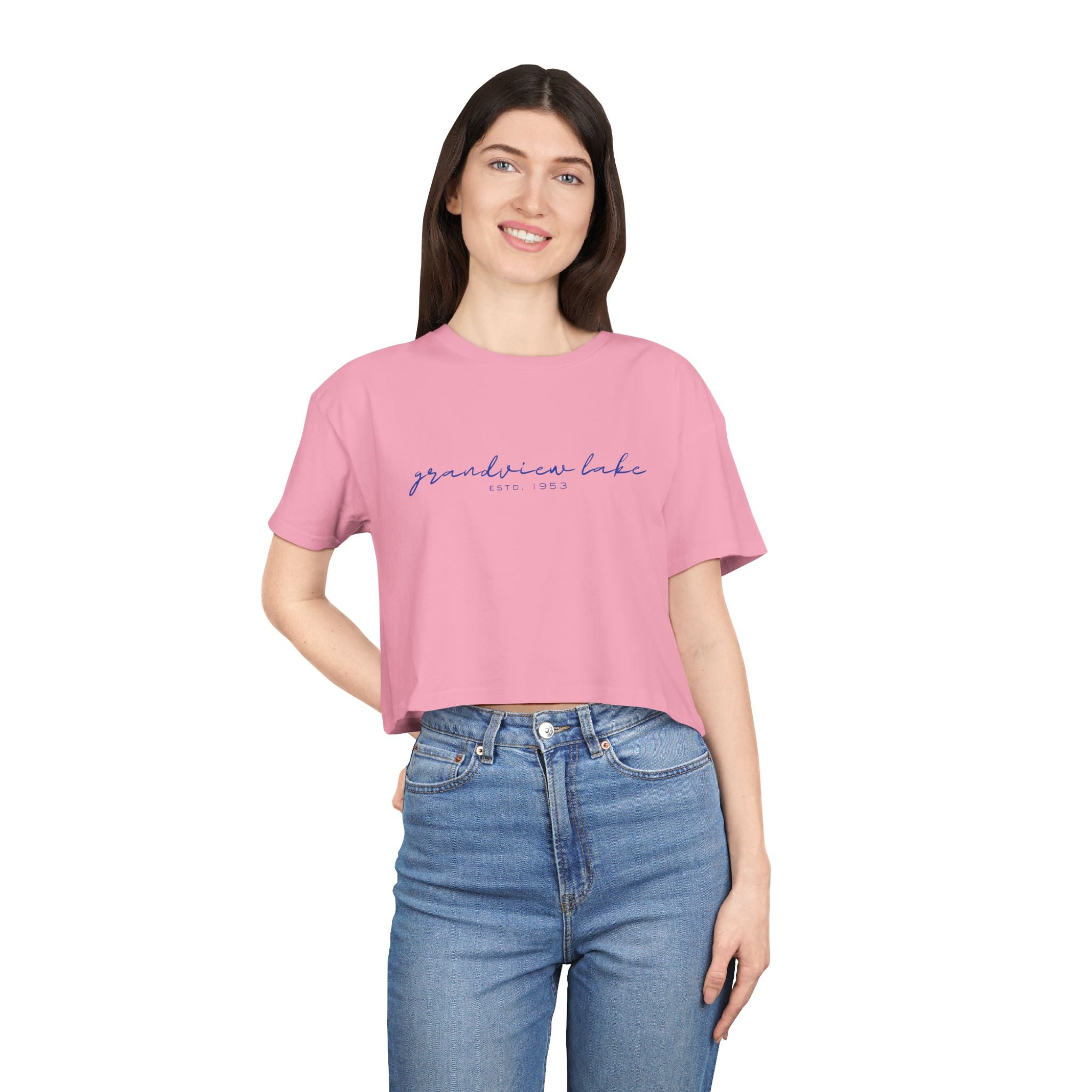 Script Logo Crop Tee — "grandview lake" Women's Casual Top
