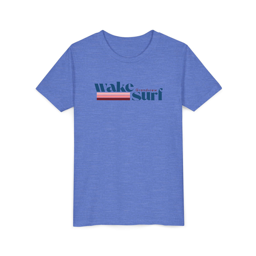 Youth Tee - "Wake Surf Grandview" Retro Striped Kids Surf T‑Shirt