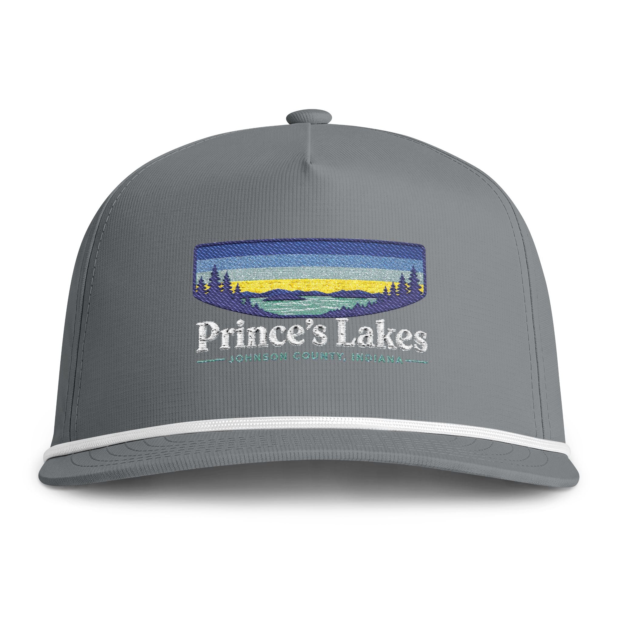Sunset Lakes Rope Cap — "Prince's Lakes" White Font Embroidered Trucker Hat