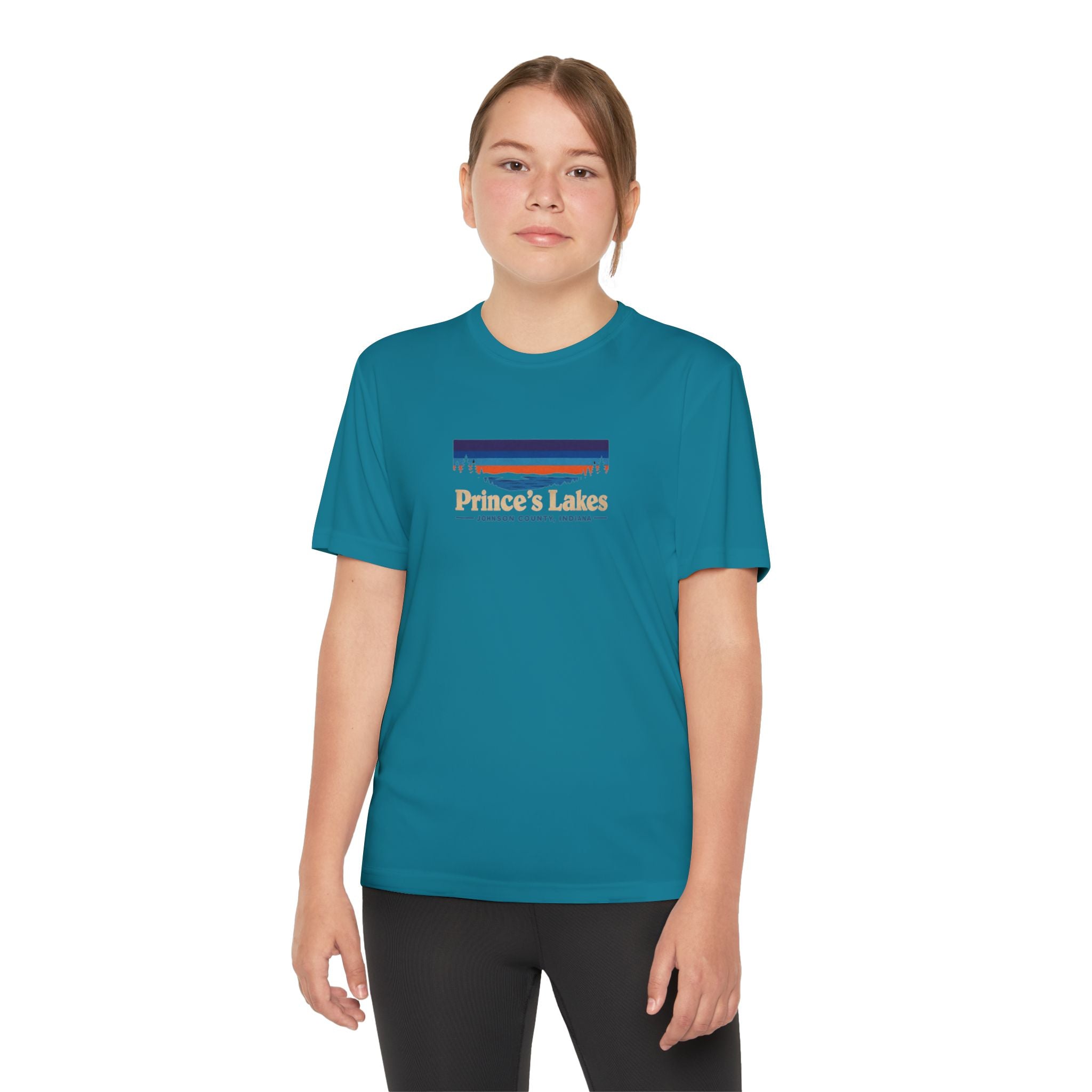 Prince's Lakes Youth Performance Tee — Retro Sunset Camp Shirt