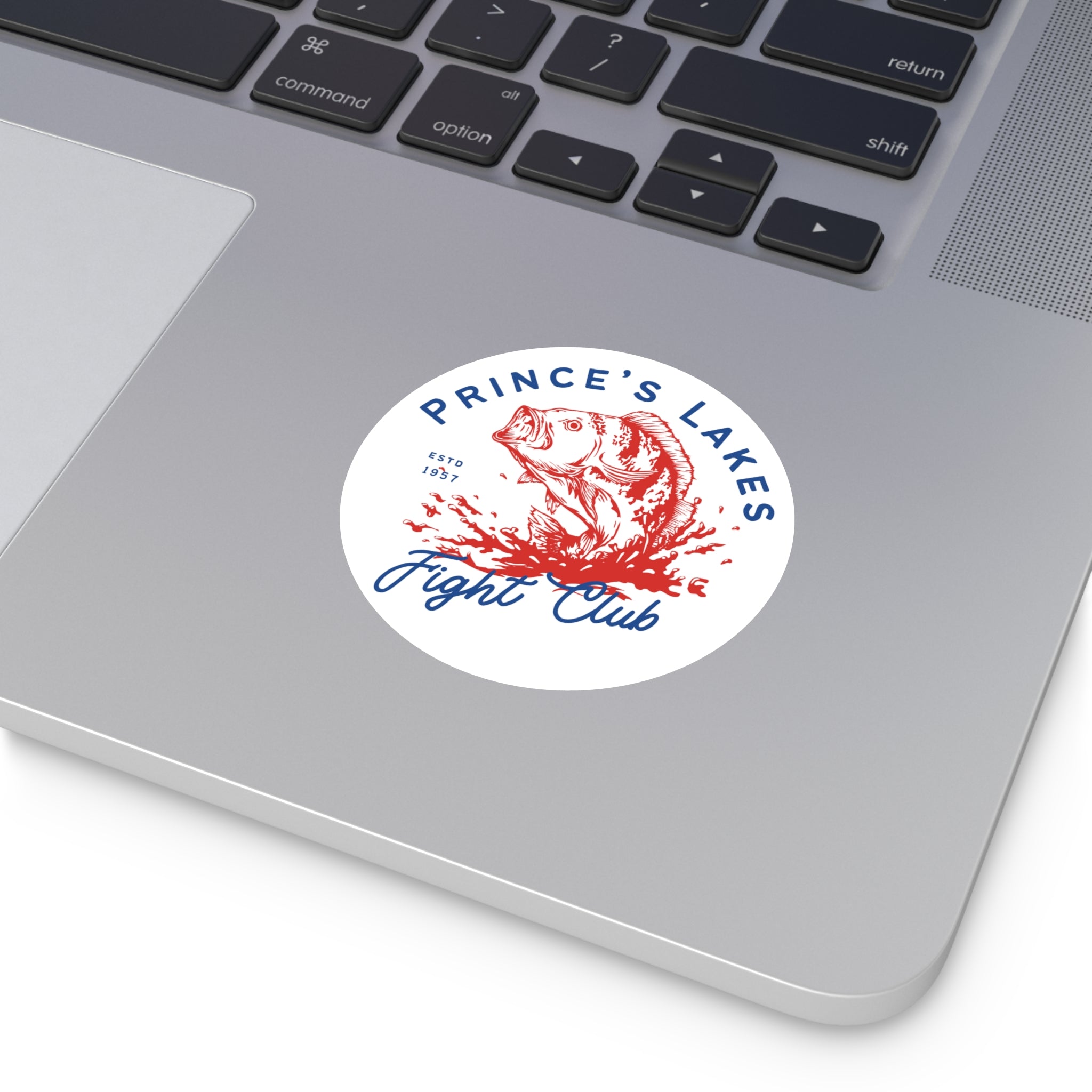 Prince's Lakes Fight Club Round Vinyl Sticker — Vintage Fishing Bass Emblem (ESTD 1957)