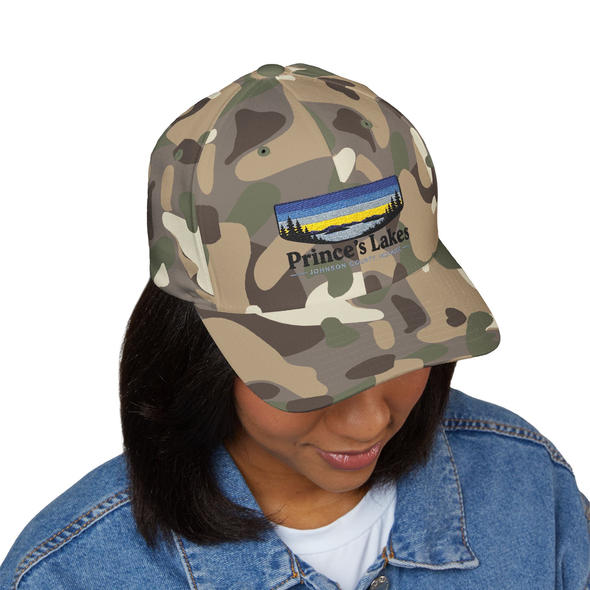Prince’s Lakes Embroidered Cap — Scenic Lake Sunset Hat